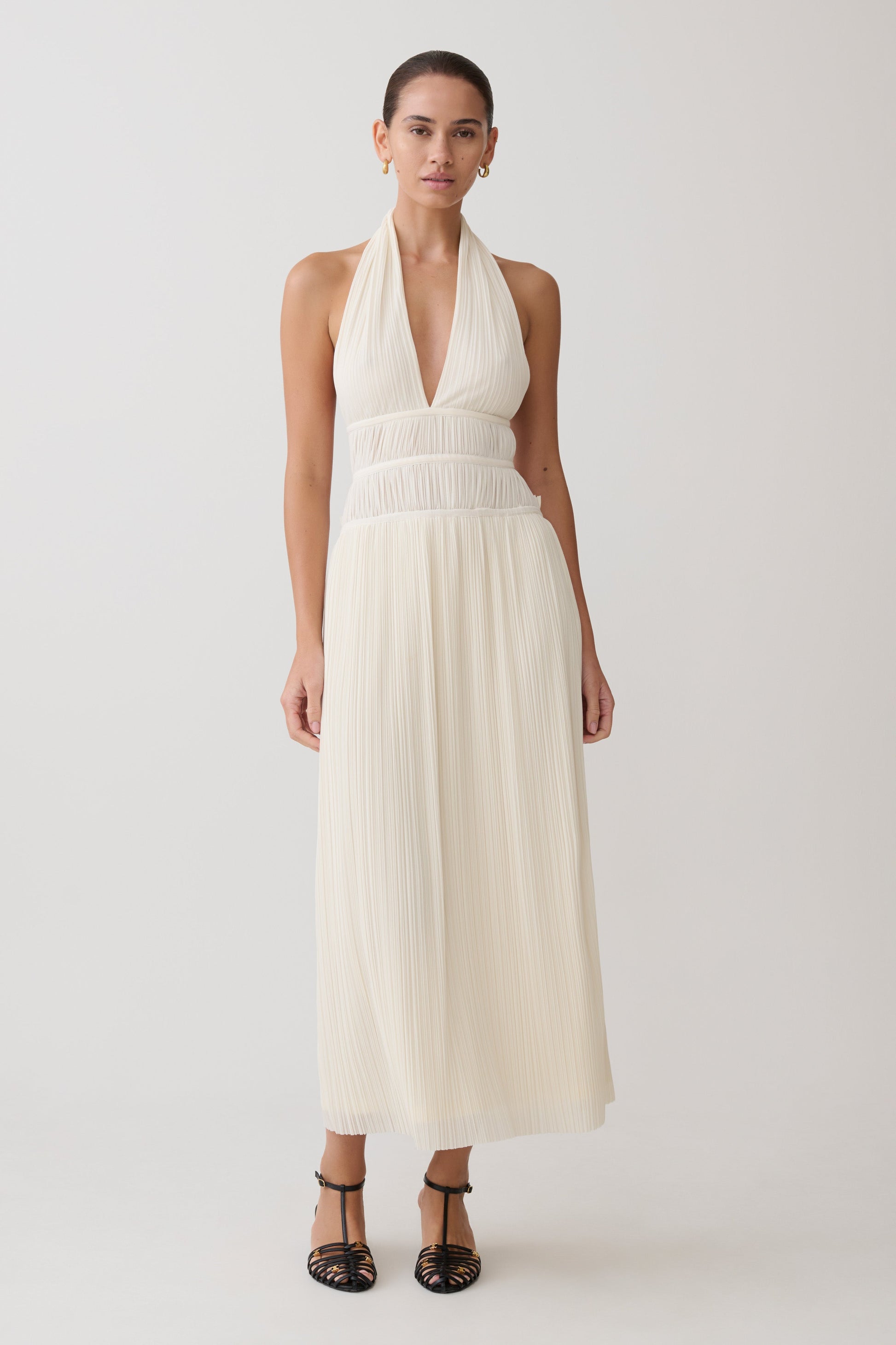 Thien Cowl Halter Midi Dress / Ivory | MESHKI