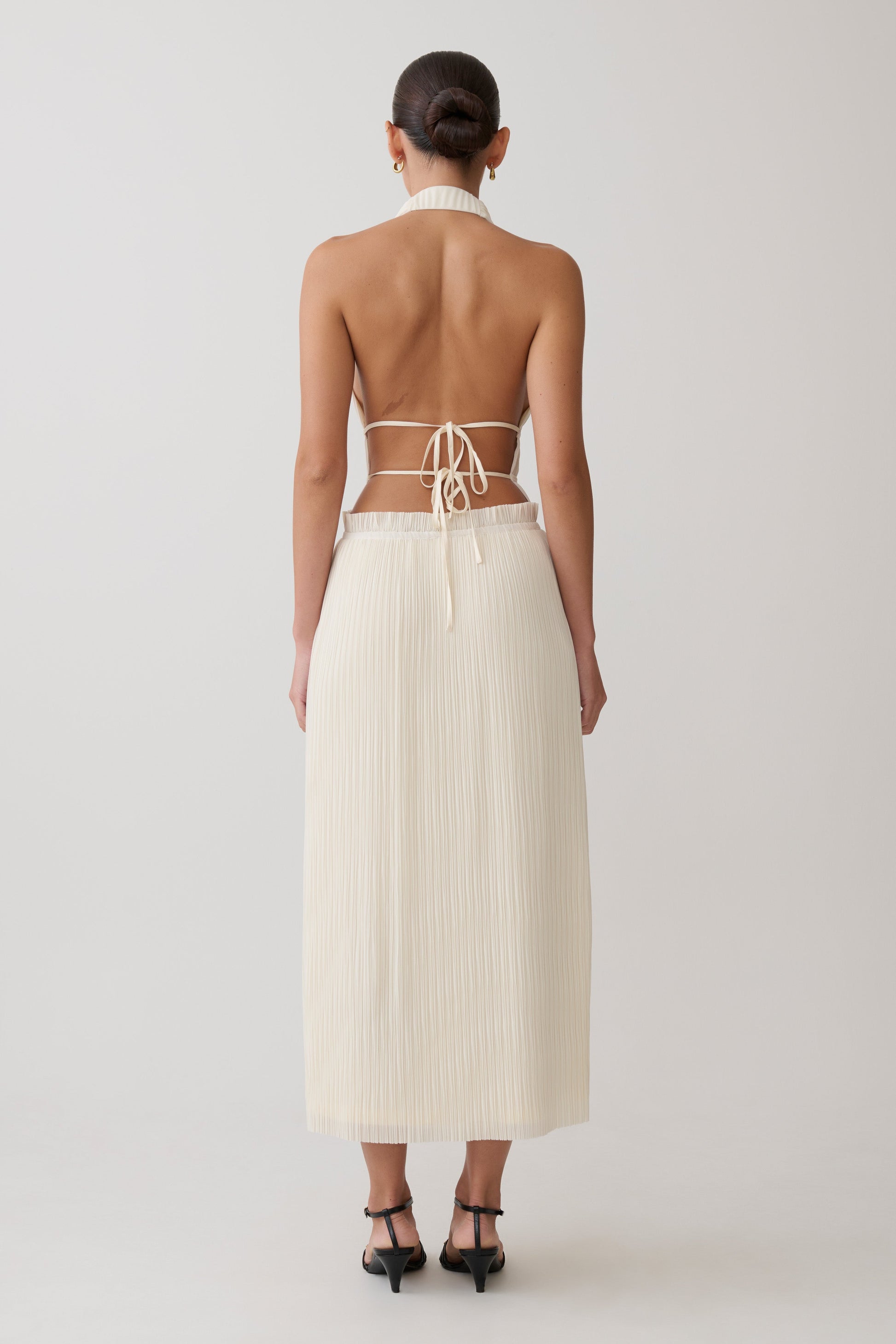 Thien Cowl Halter Midi Dress / Ivory | MESHKI | M Thien Cowl Halter Midi Dress / Ivory | MESHKI | M