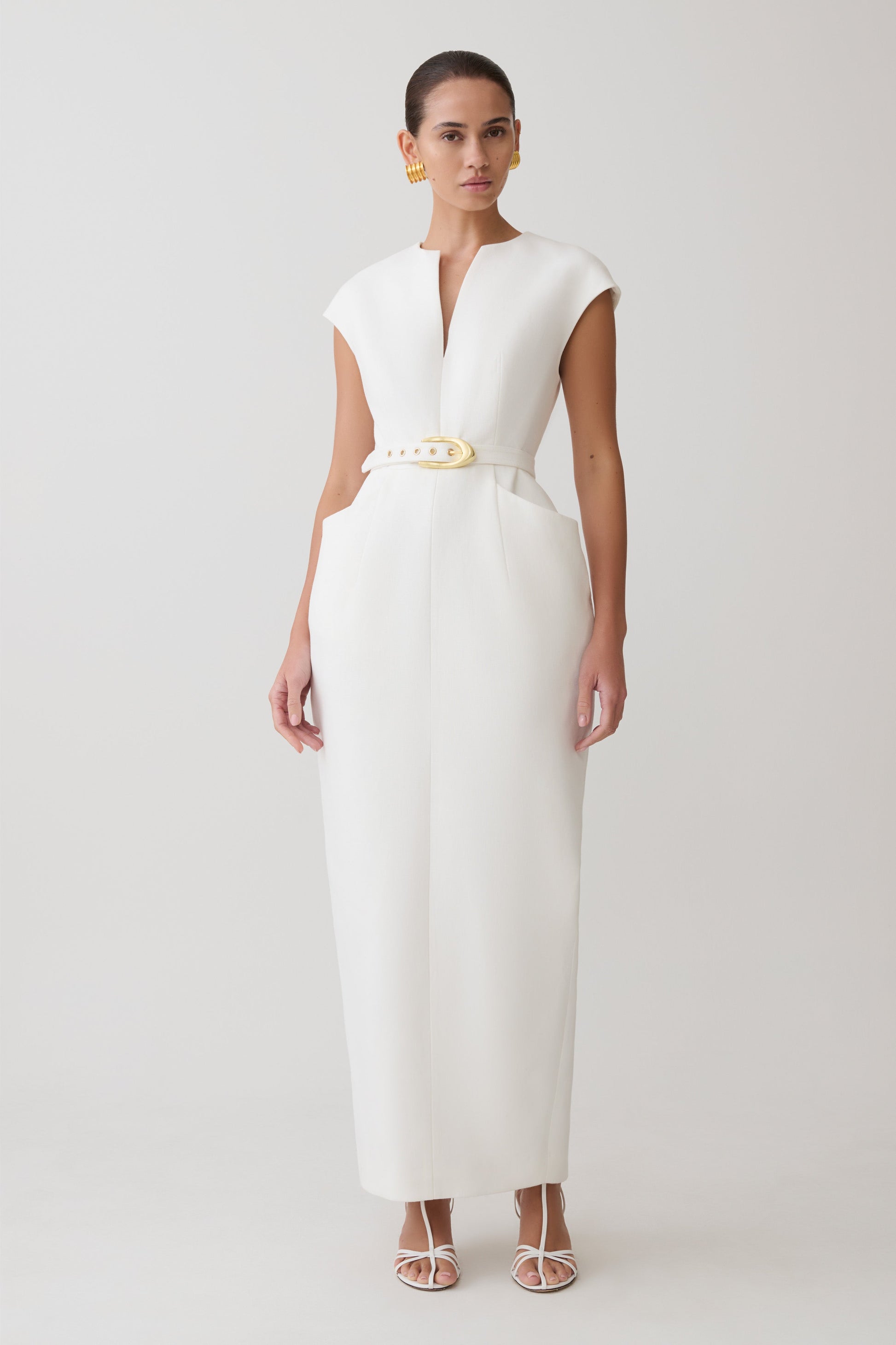 Livia V Neck Linen Maxi Dress / White | MESHKI | L Livia V Neck Linen Maxi Dress / White | MESHKI | L