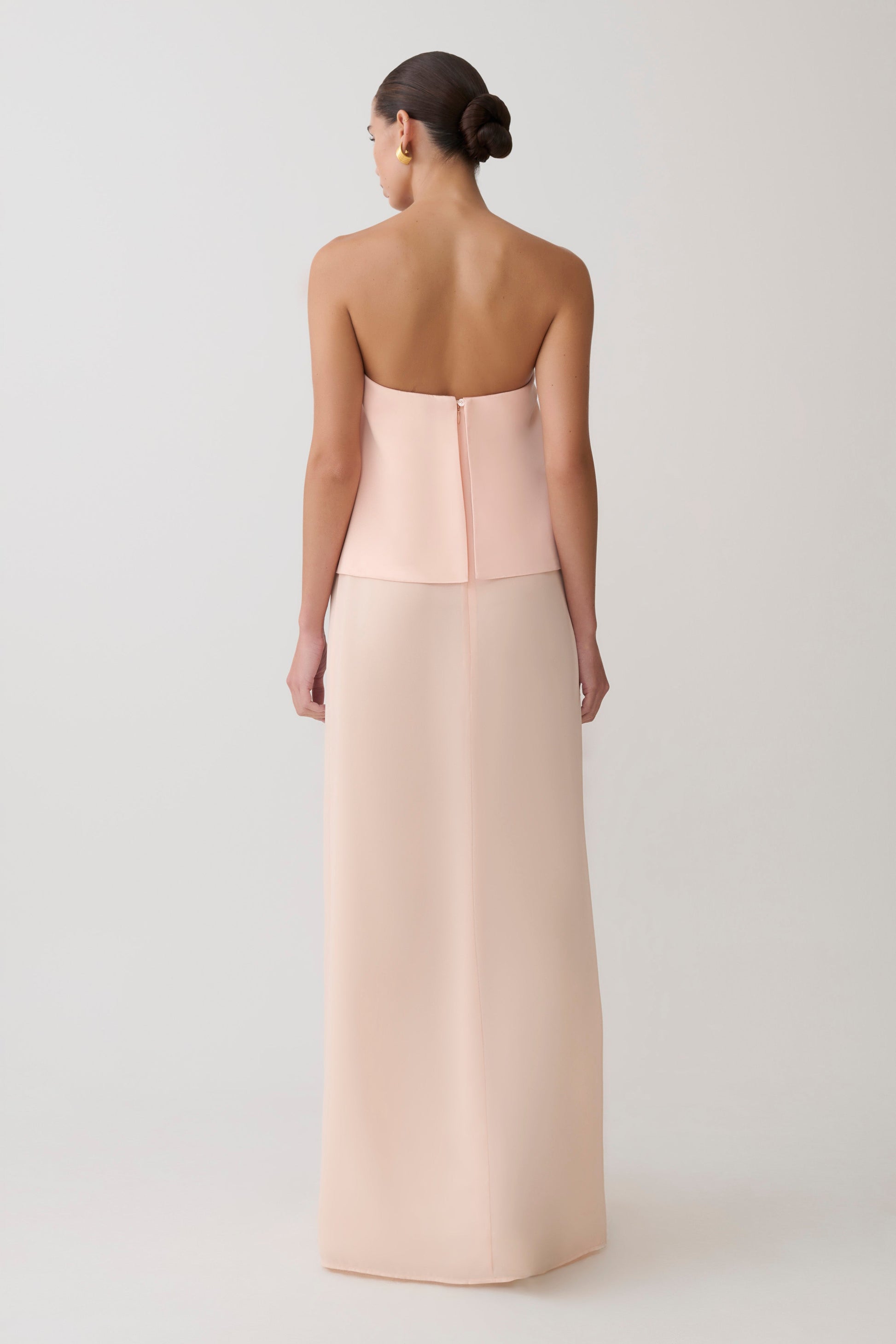 Sophia Satin Strapless Maxi Dress / Peach | MESHKI