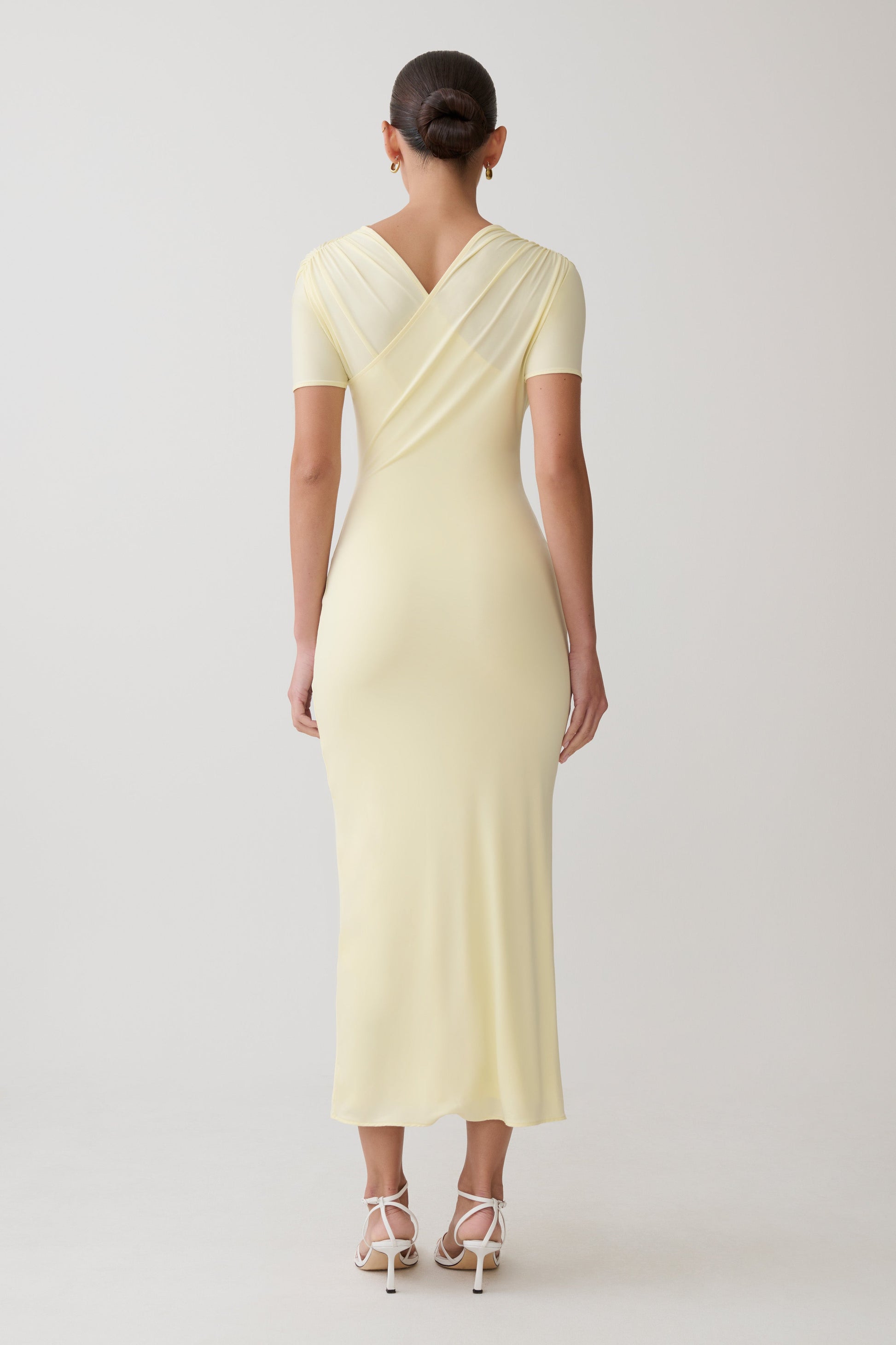 cross over maxi dress Junie Cross-Over Neck Slinky Maxi Dress - Lemon