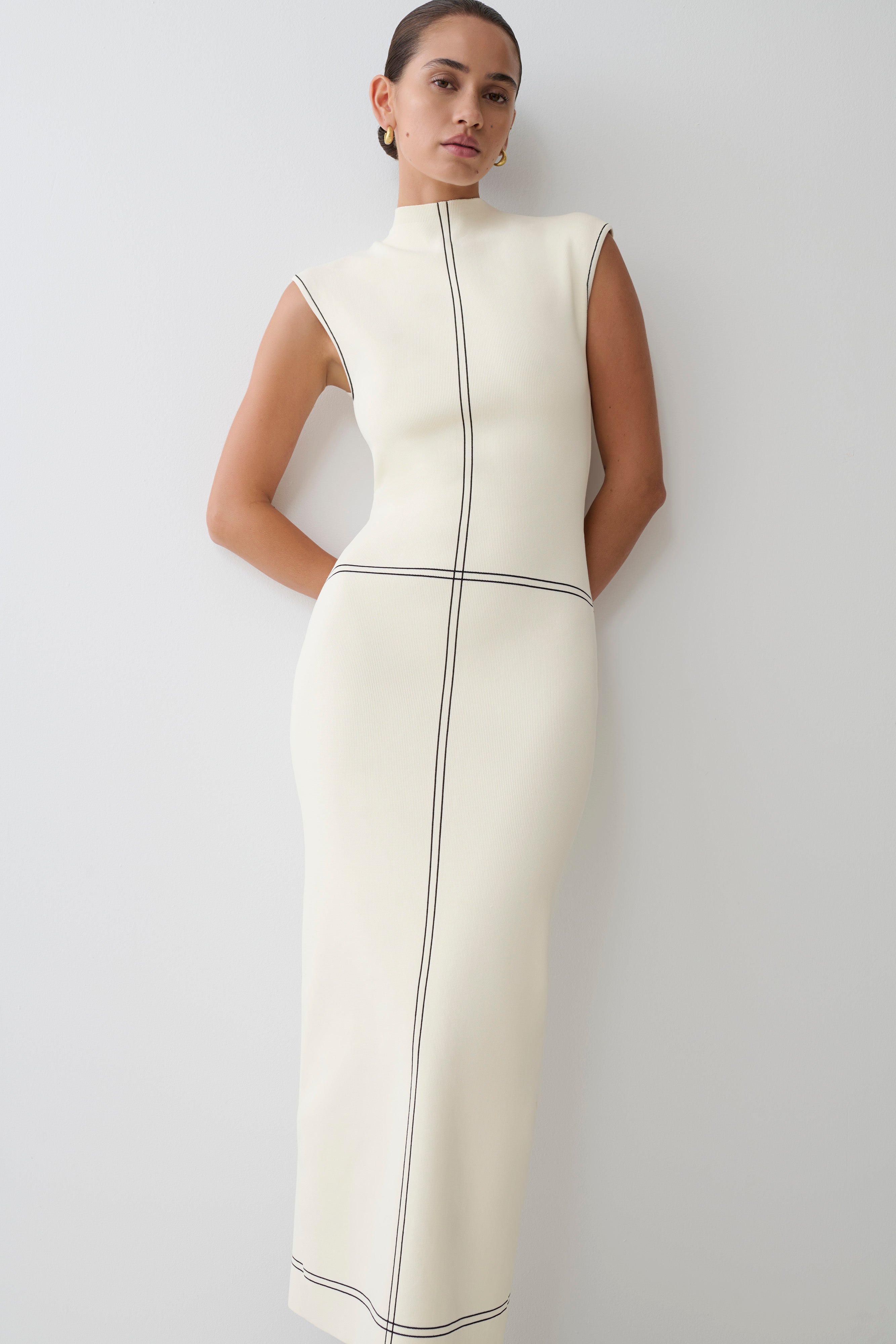 Malone Bandage Knit Midi Dress - Ivory | MESHKI US