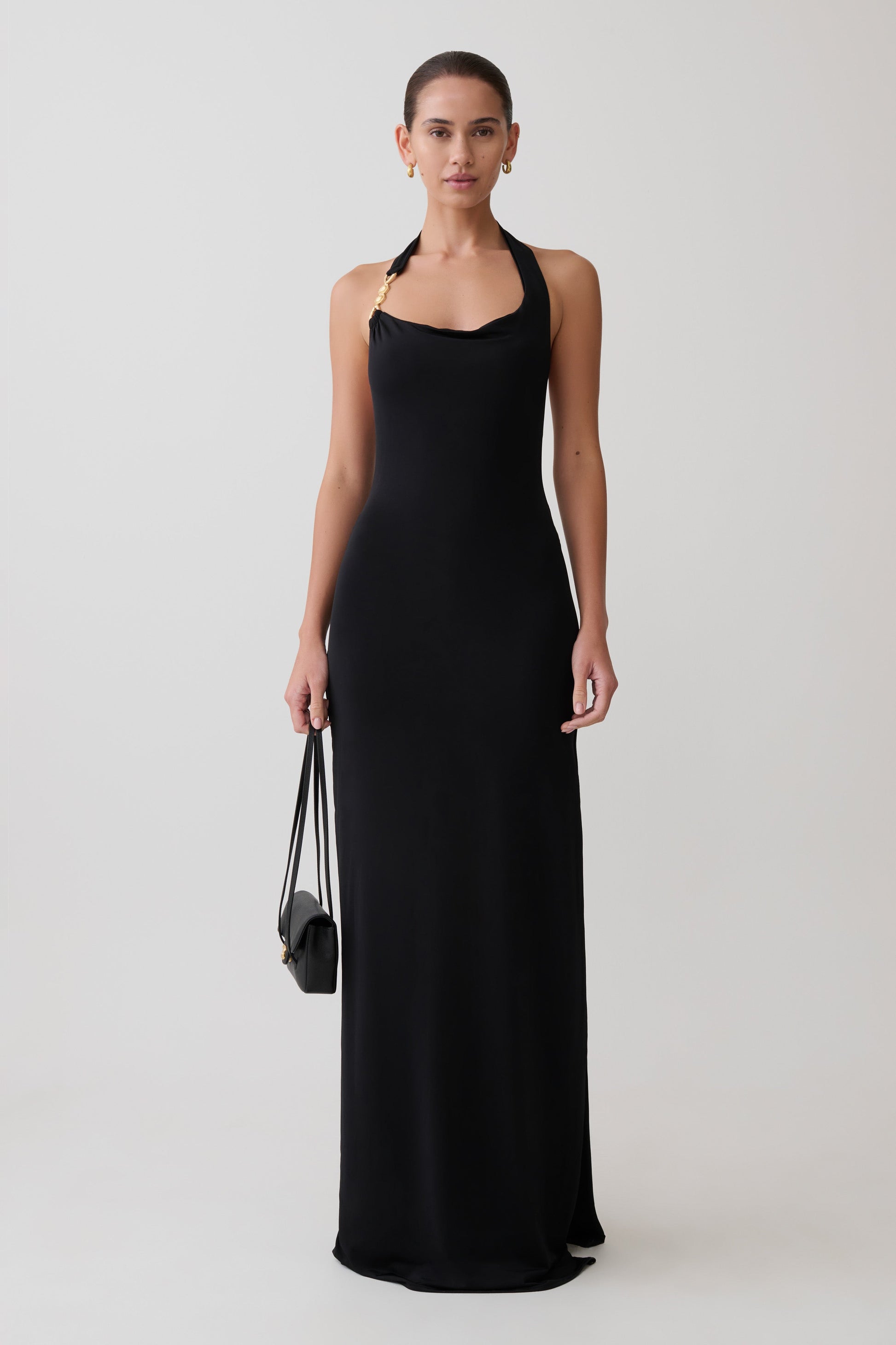Khanh Slinky Halter Maxi Dress / Black | MESHKI