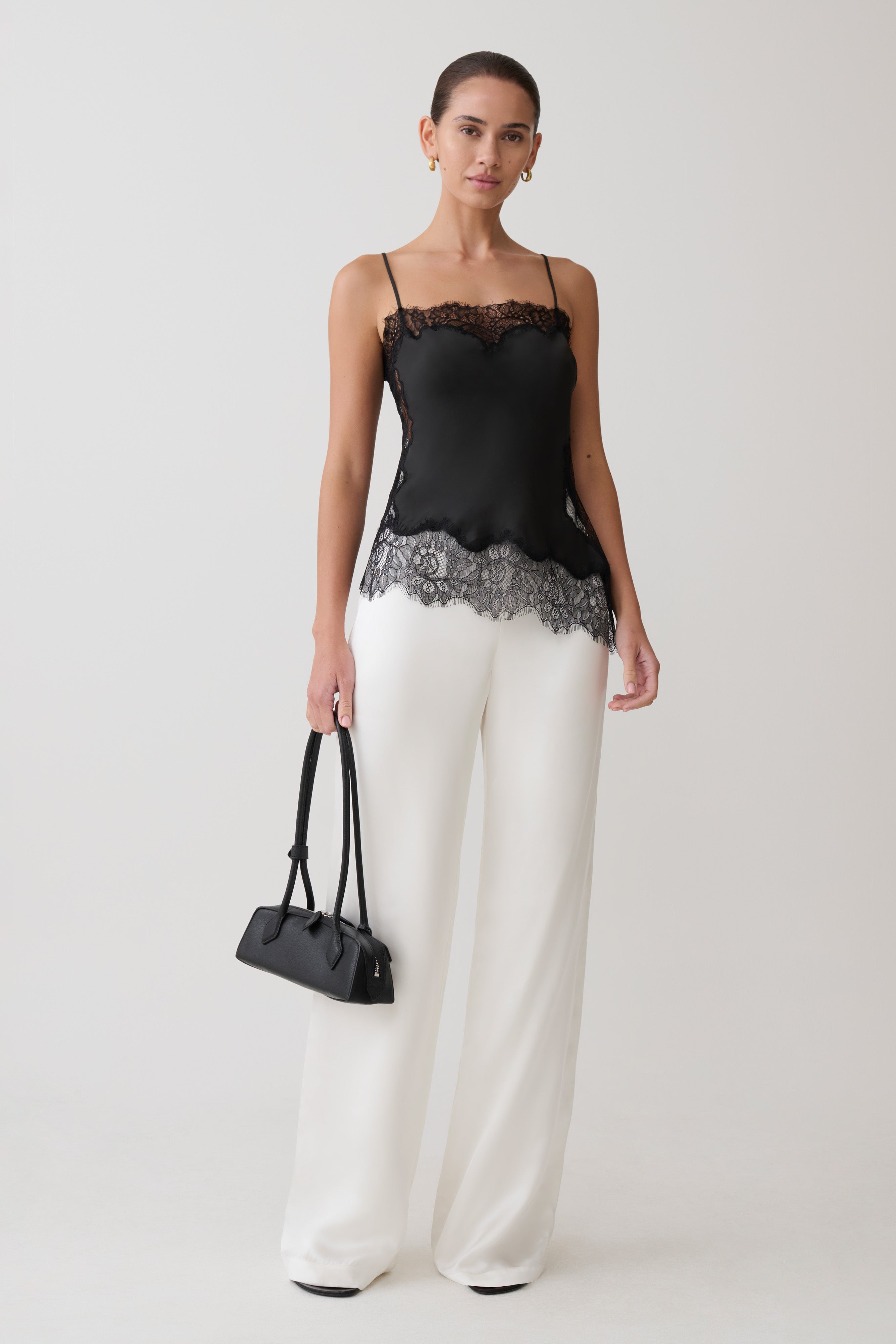 Miriam Satin & Lace Camisole - Black | MESHKI US