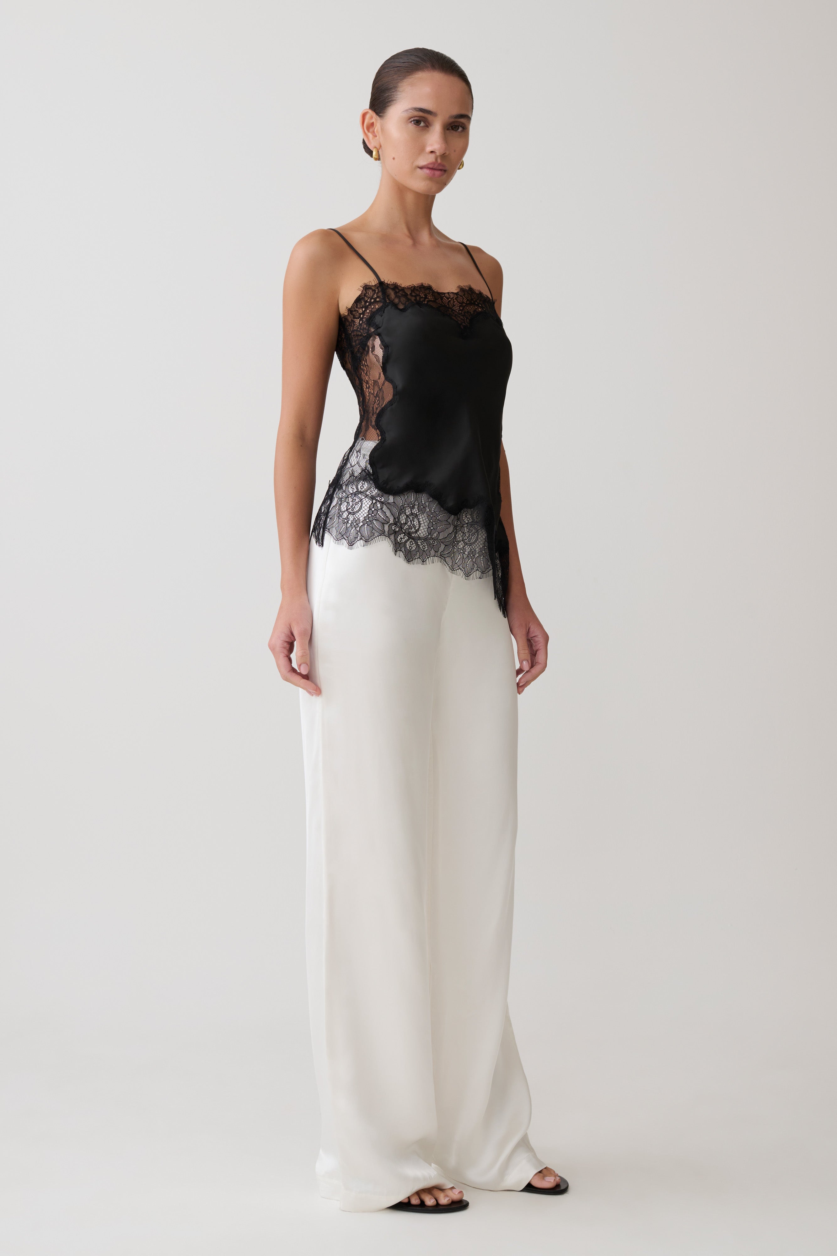 Miriam Satin & Lace Camisole - Black | MESHKI US