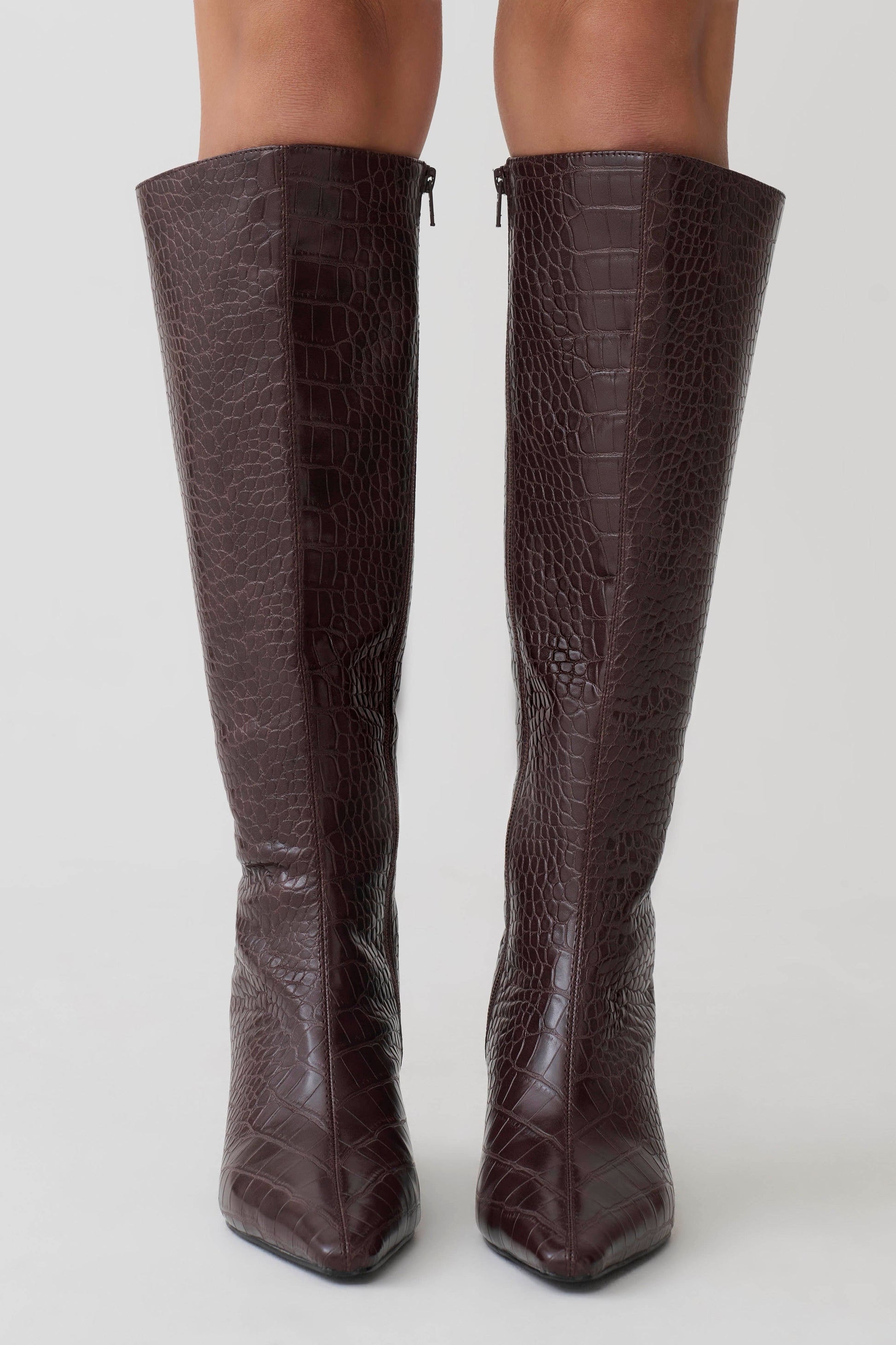 Sarah Faux Leather Crocodile Boot - Chocolate #4