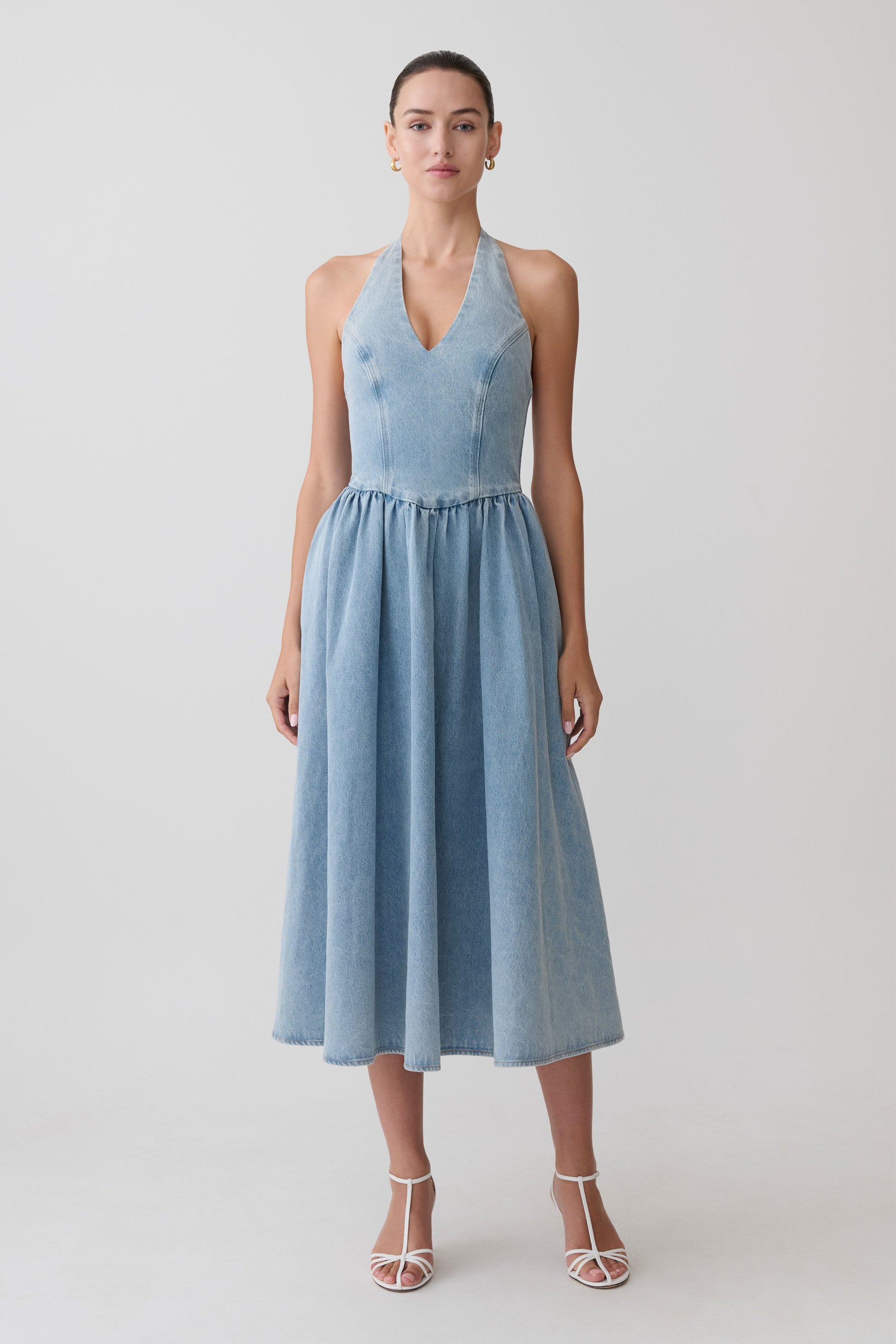 Miller Denim Halter Midi Dress / Classic Blue | MESHKI | L Miller Denim Halter Midi Dress / Classic Blue | MESHKI | L