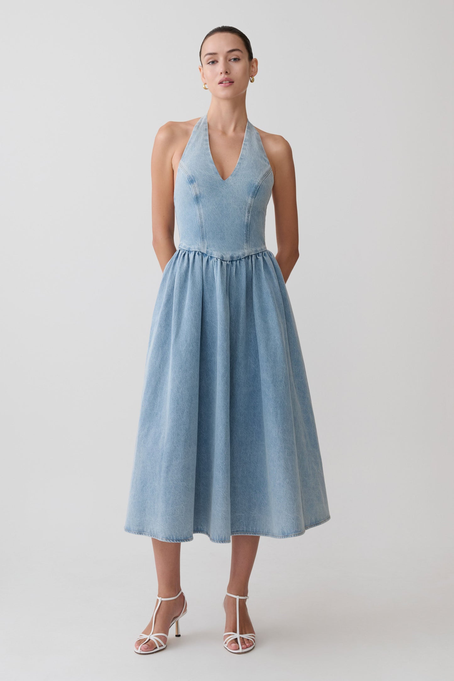 Miller Denim Halter Midi Dress - Classic Blue