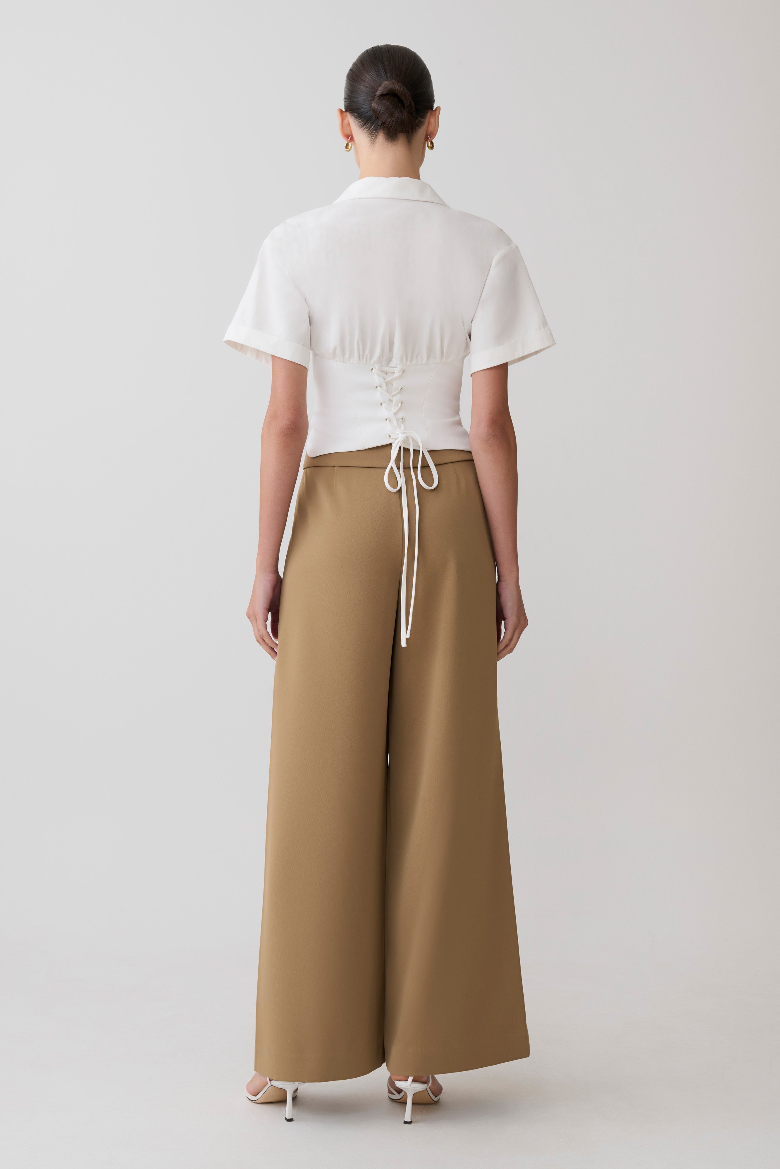 Noelia Tie Back Short Sleeve Shirt - White | MESHKI US