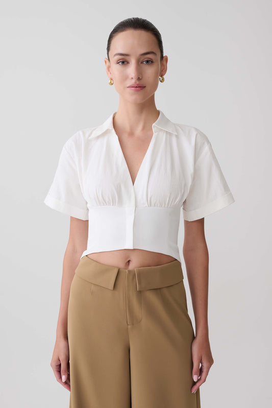Noelia Tie Back Short Sleeve Shirt - White