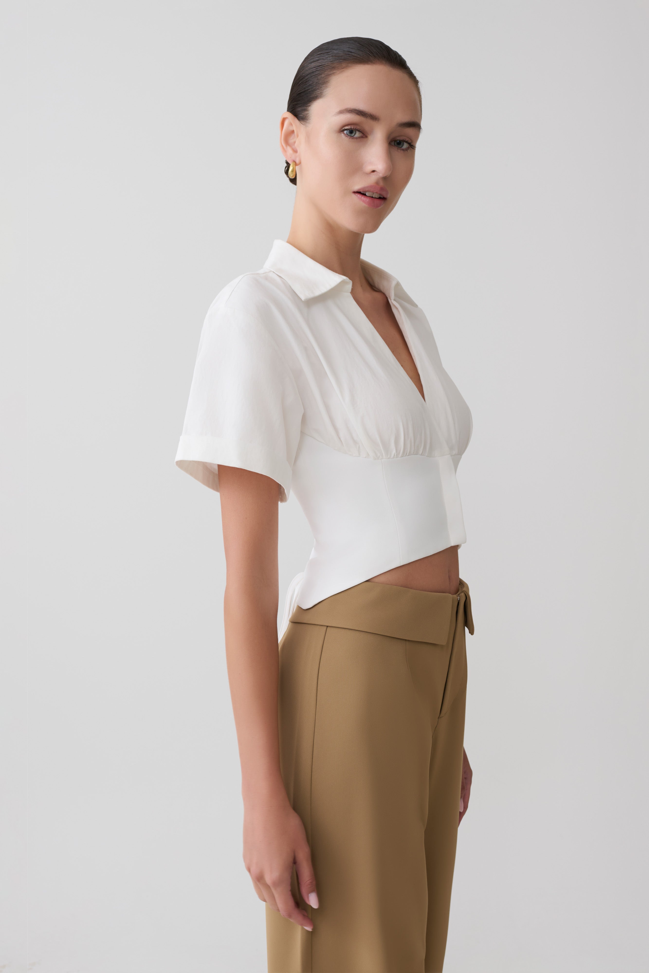 Noelia Tie Back Short Sleeve Shirt - White | MESHKI US