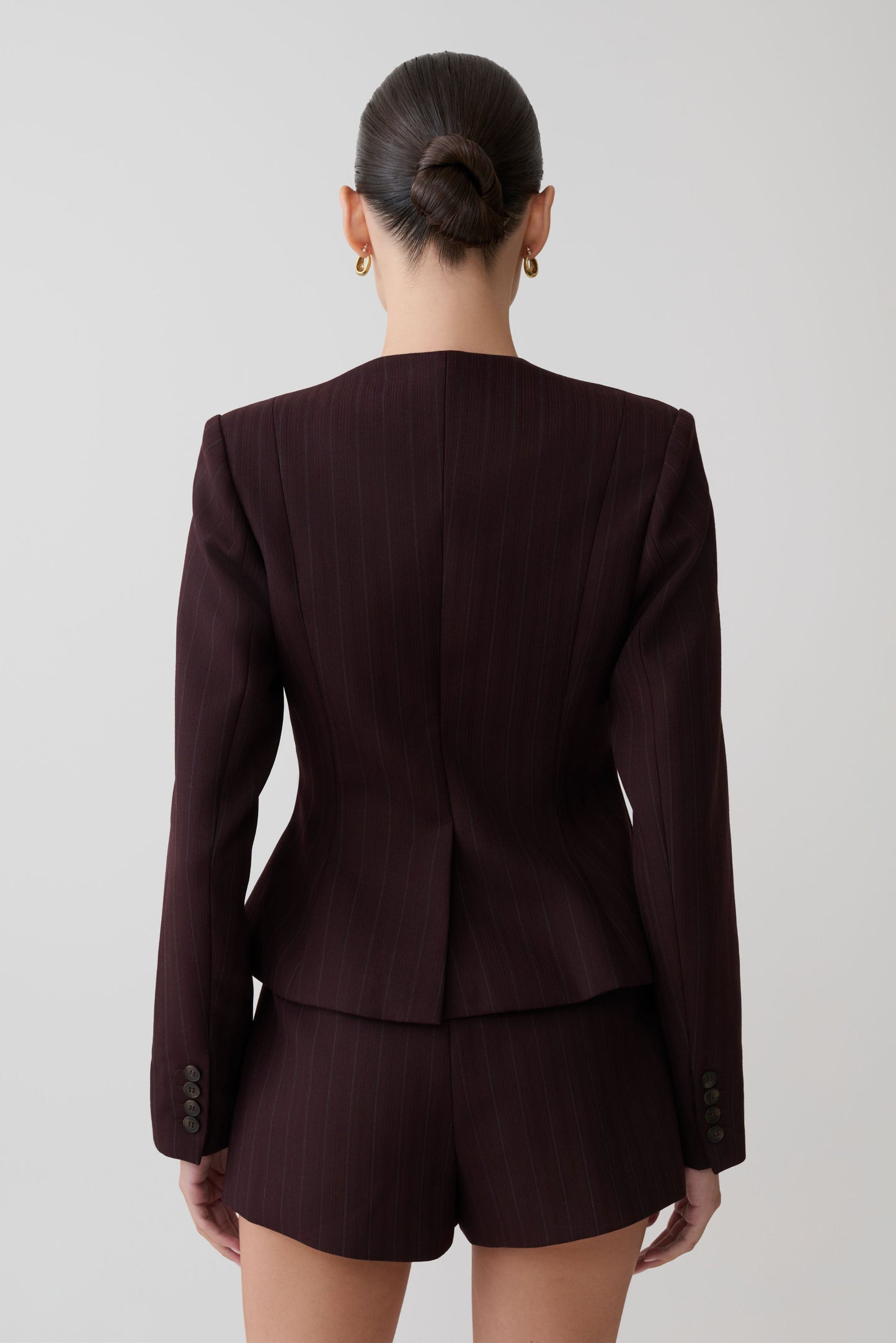 Agatha Square Neck Blazer - Plum Pinstripe