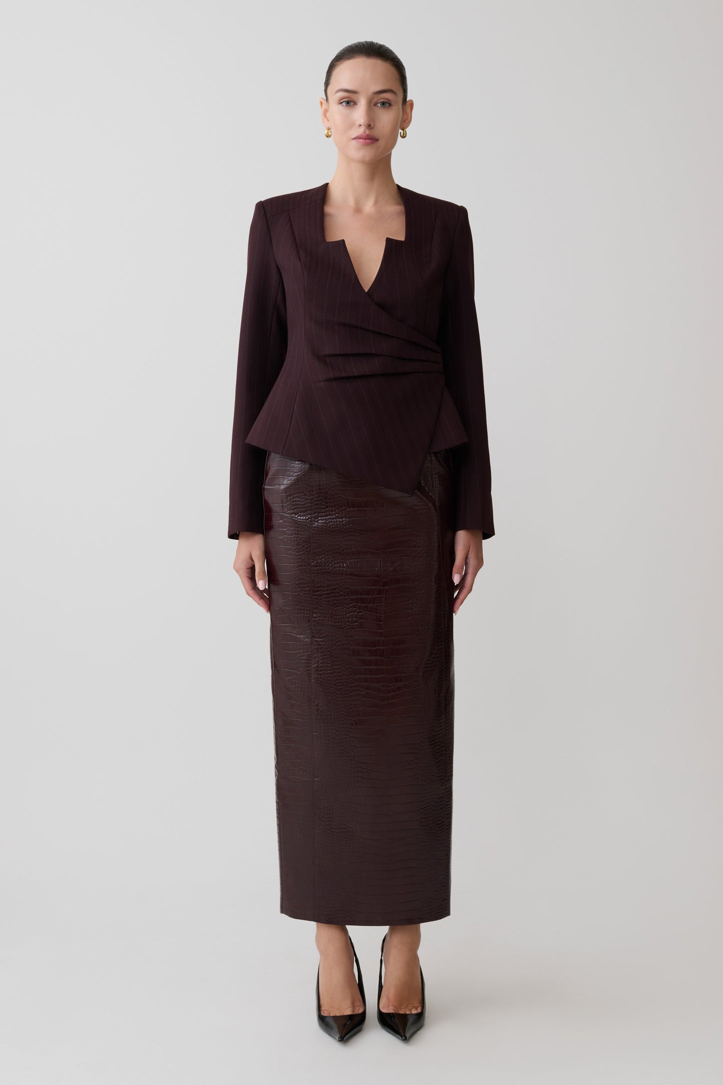 Agatha Square Neck Blazer - Plum Pinstripe