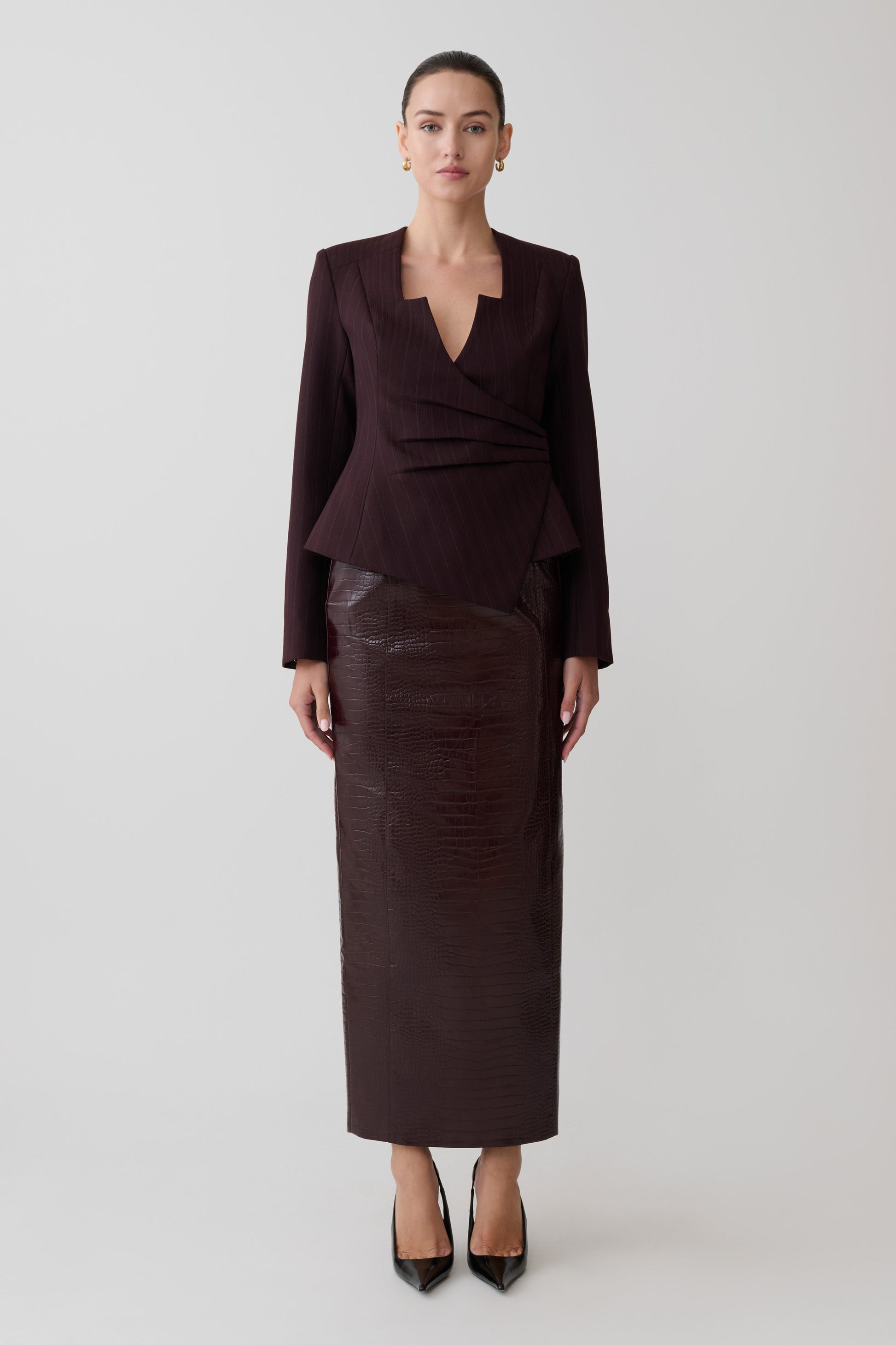 Agatha Square Neck Blazer - Plum Pinstripe #6