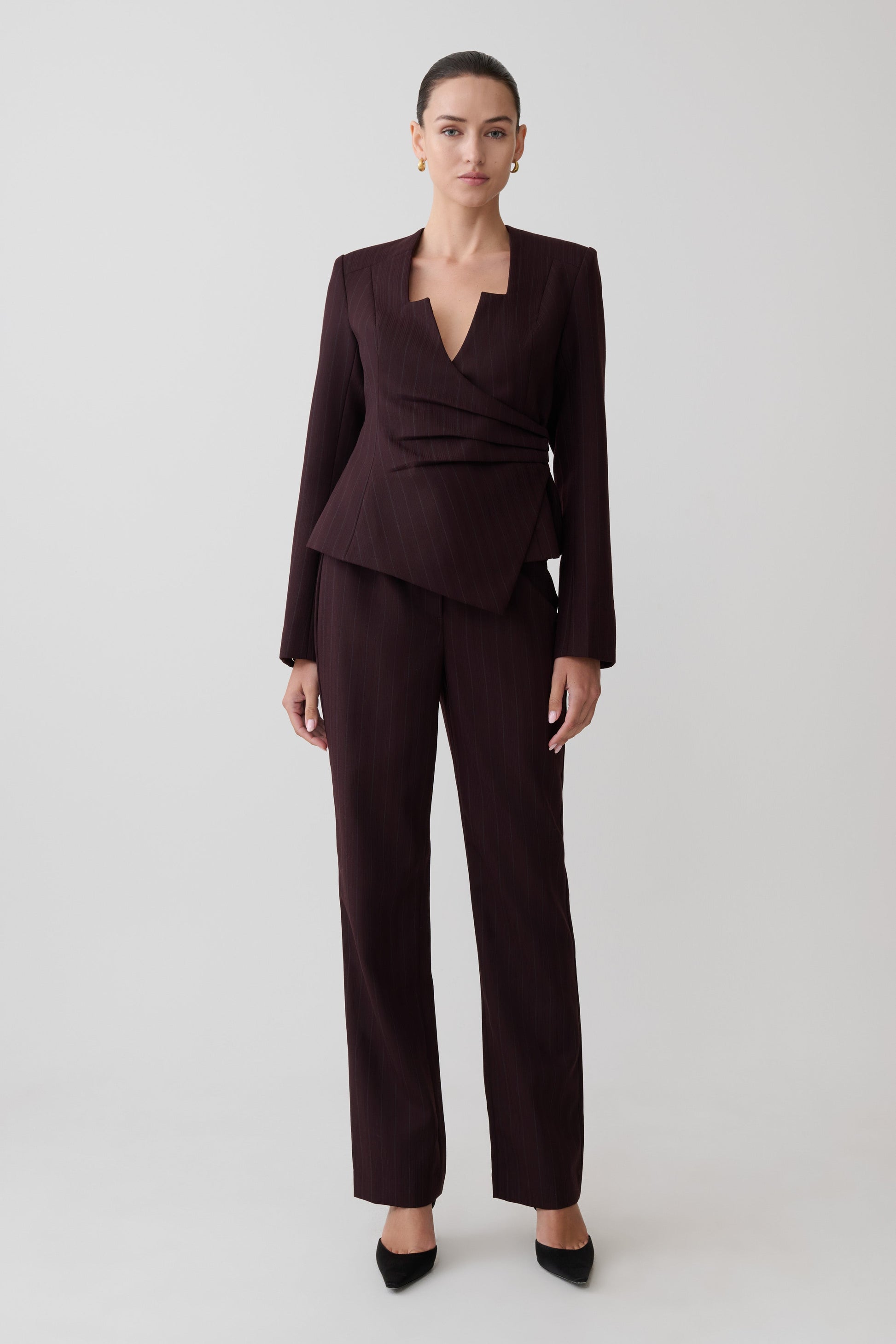 Agatha Straight Leg Suiting Pants - Plum Pinstripe #6