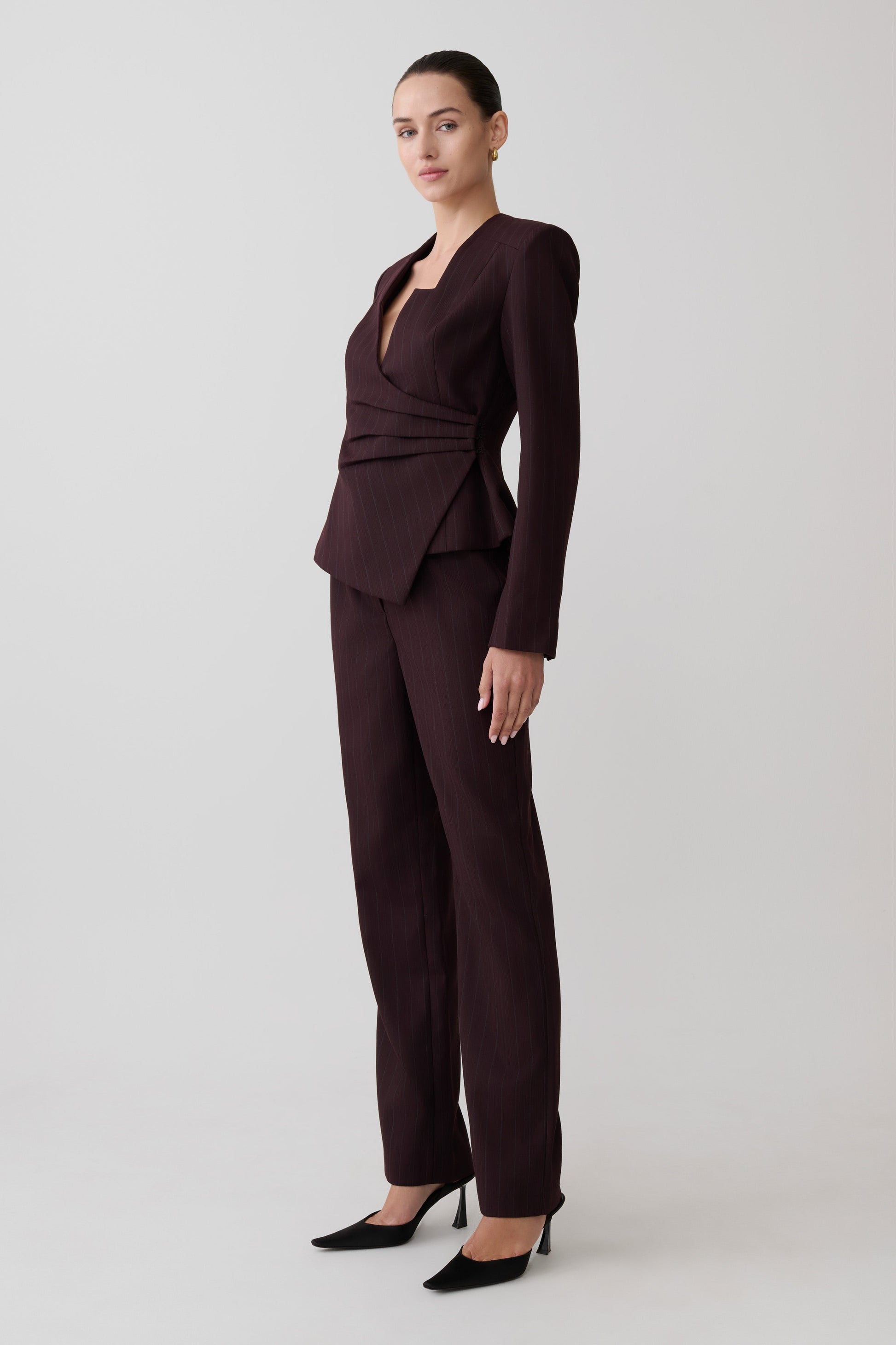 Agatha Straight Leg Suiting Pants - Plum Pinstripe #4