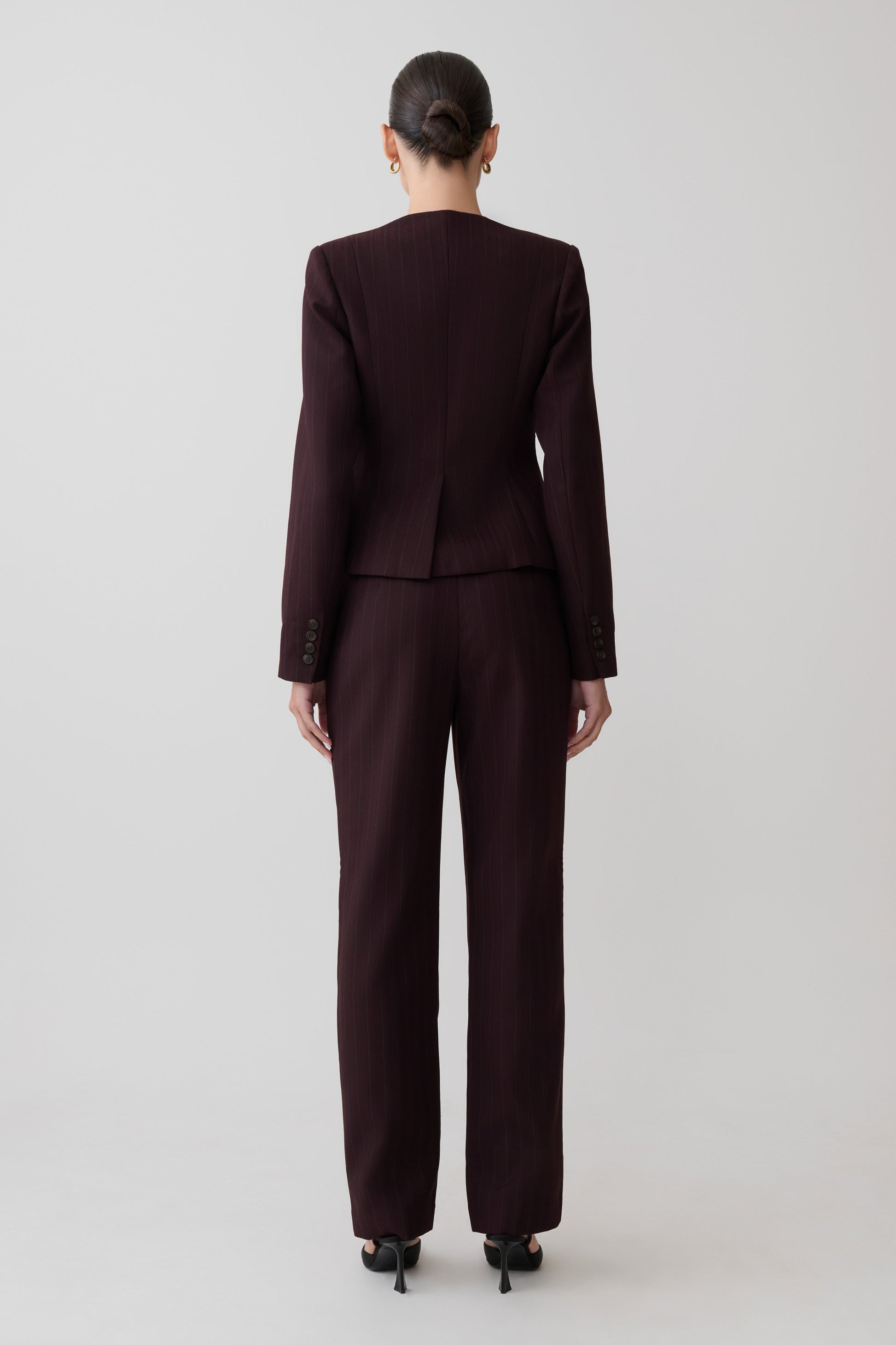 Agatha Straight Leg Suiting Pants - Plum Pinstripe #5