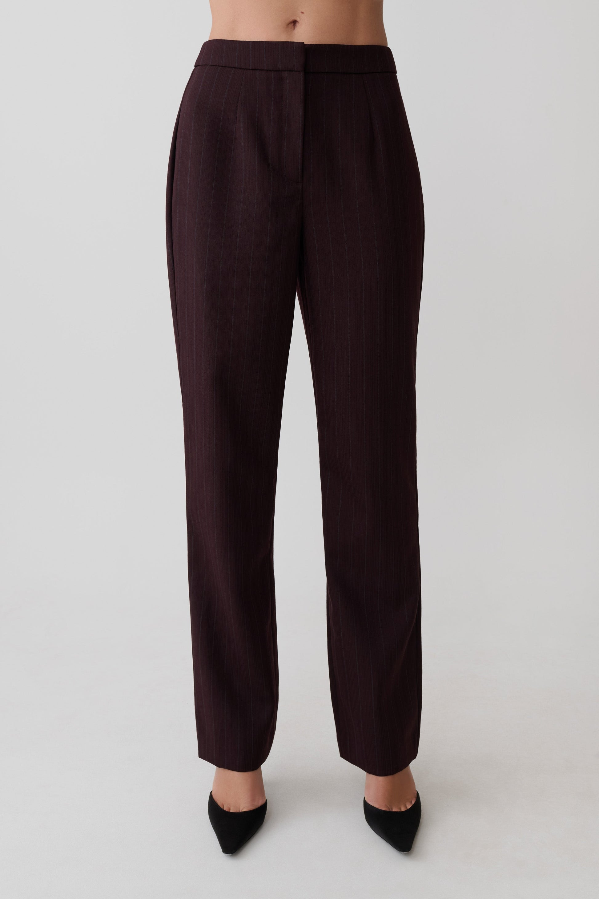 Agatha Straight Leg Suiting Pants - Plum Pinstripe