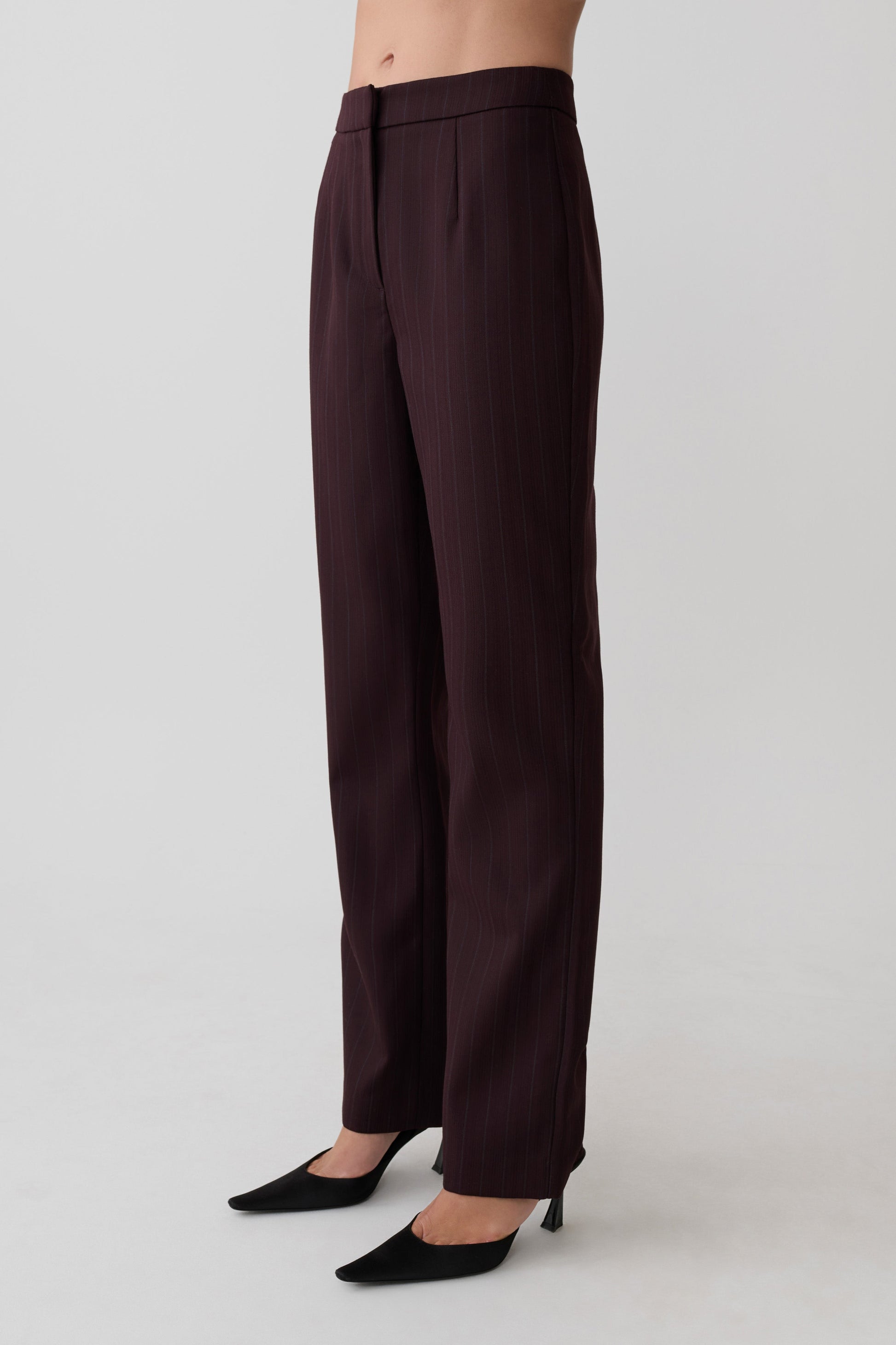 Agatha Straight Leg Suiting Pants - Plum Pinstripe #3