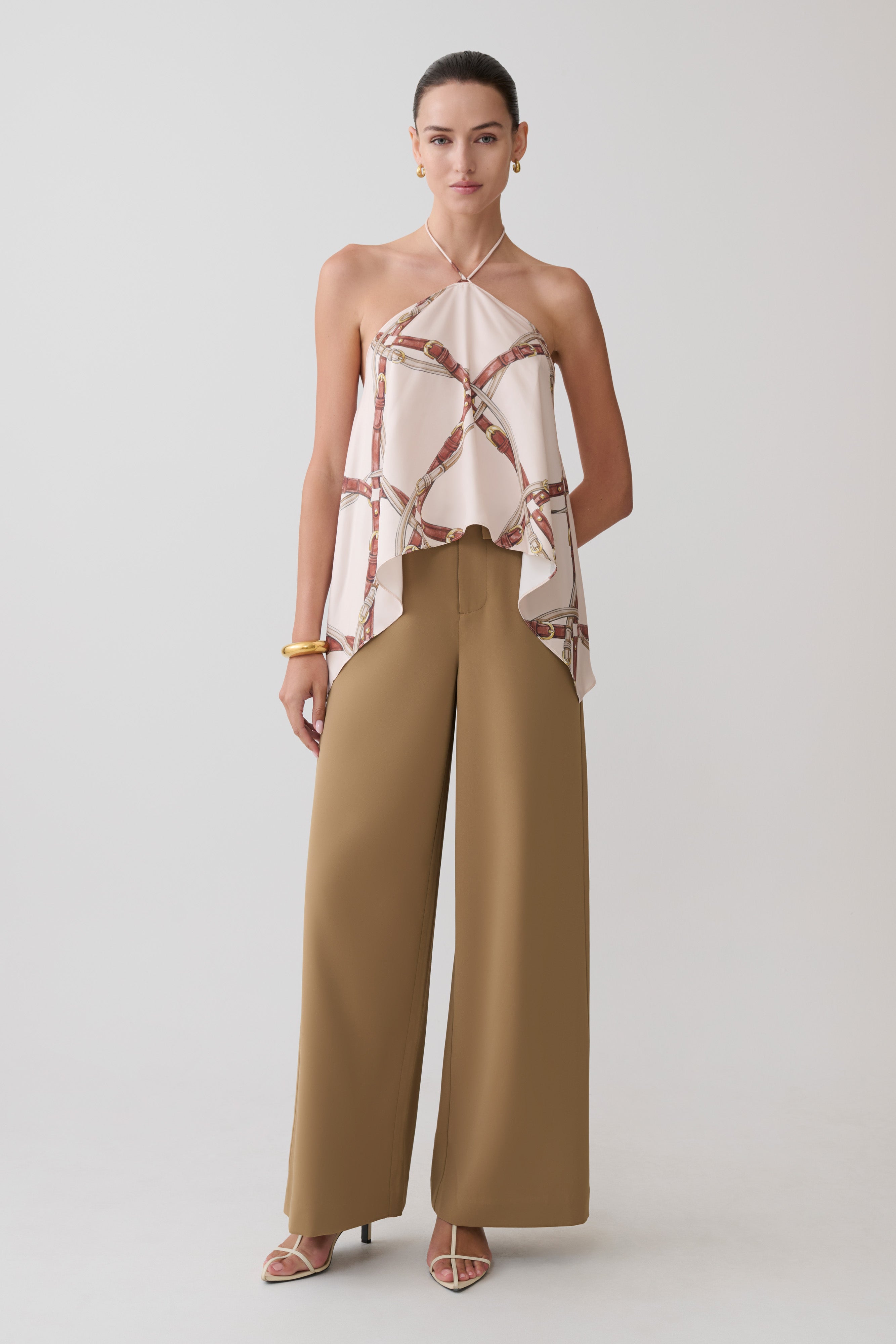 Adelaide Draped Satin Halter Top - Chain Print | MESHKI US