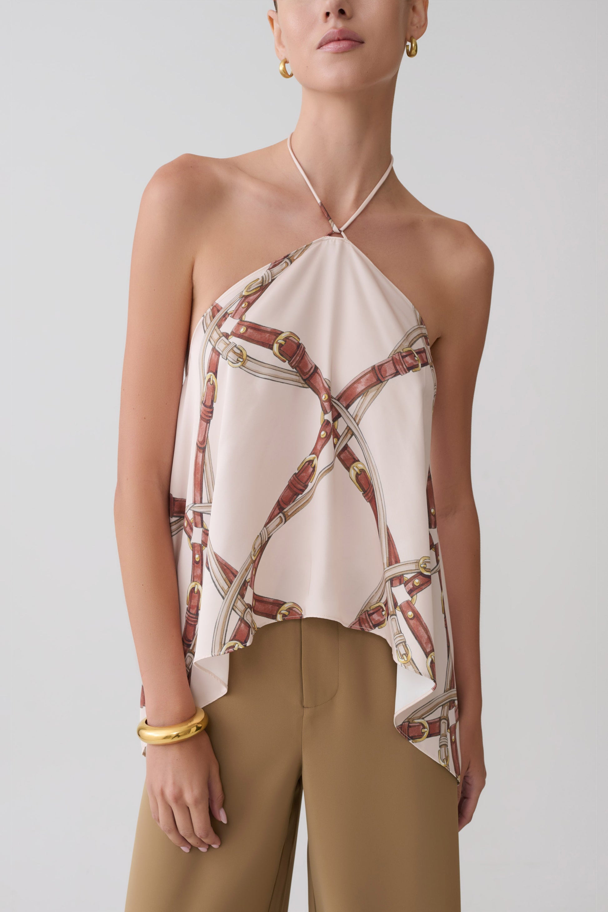 Adelaide Draped Satin Halter Top - Chain Print #3