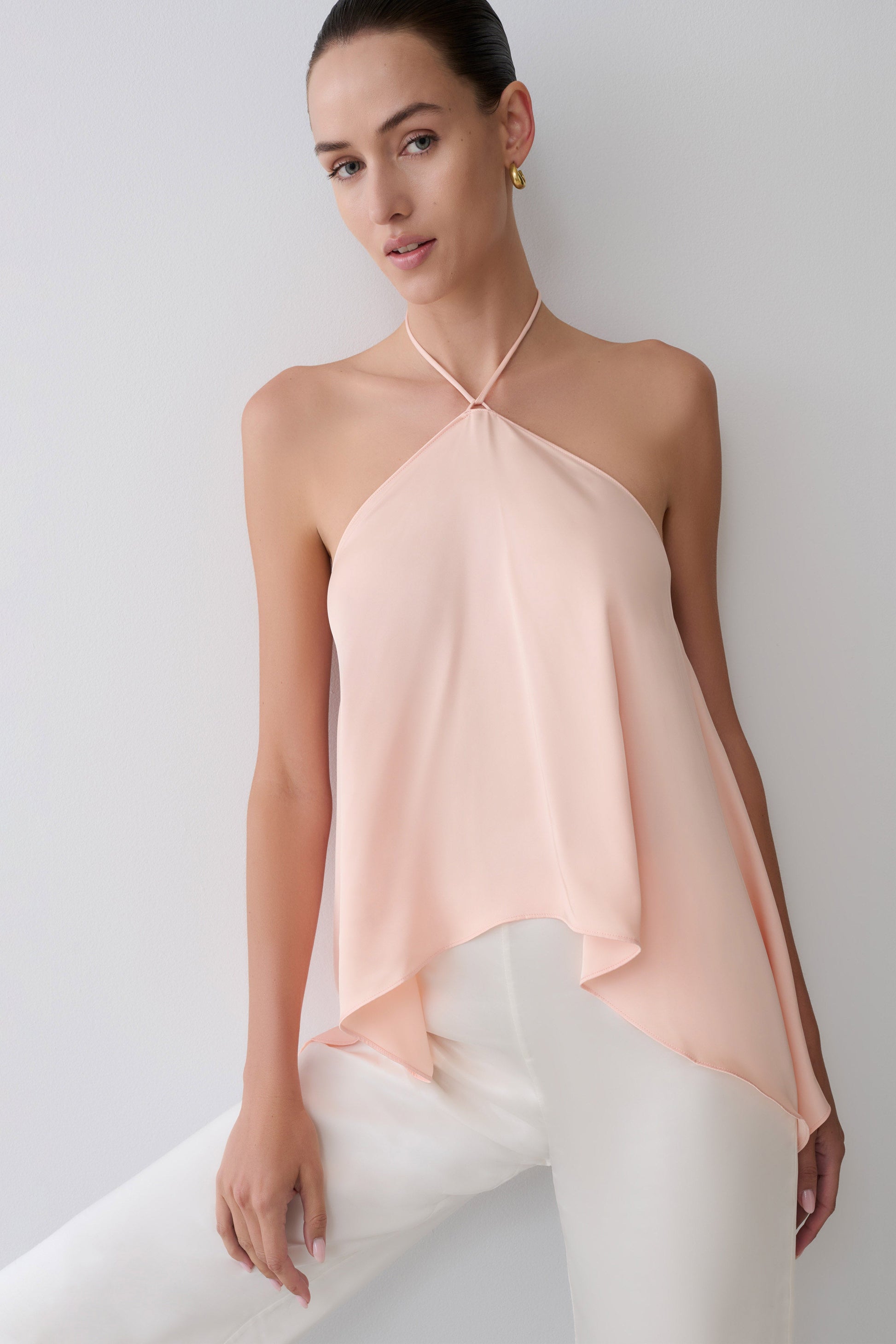 Adelaide Draped Satin Halter Top - Peach #4