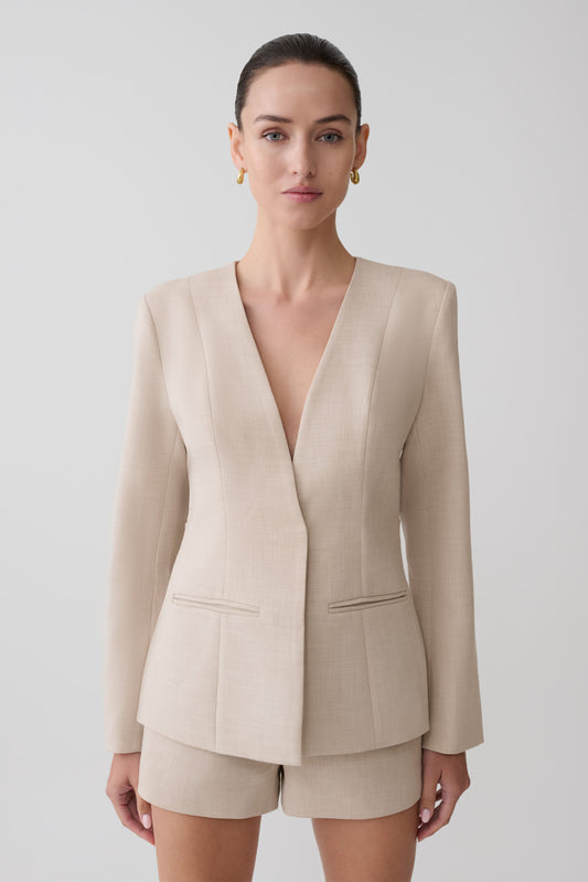 Solenne Collarless Suiting Blazer - Natural Marle