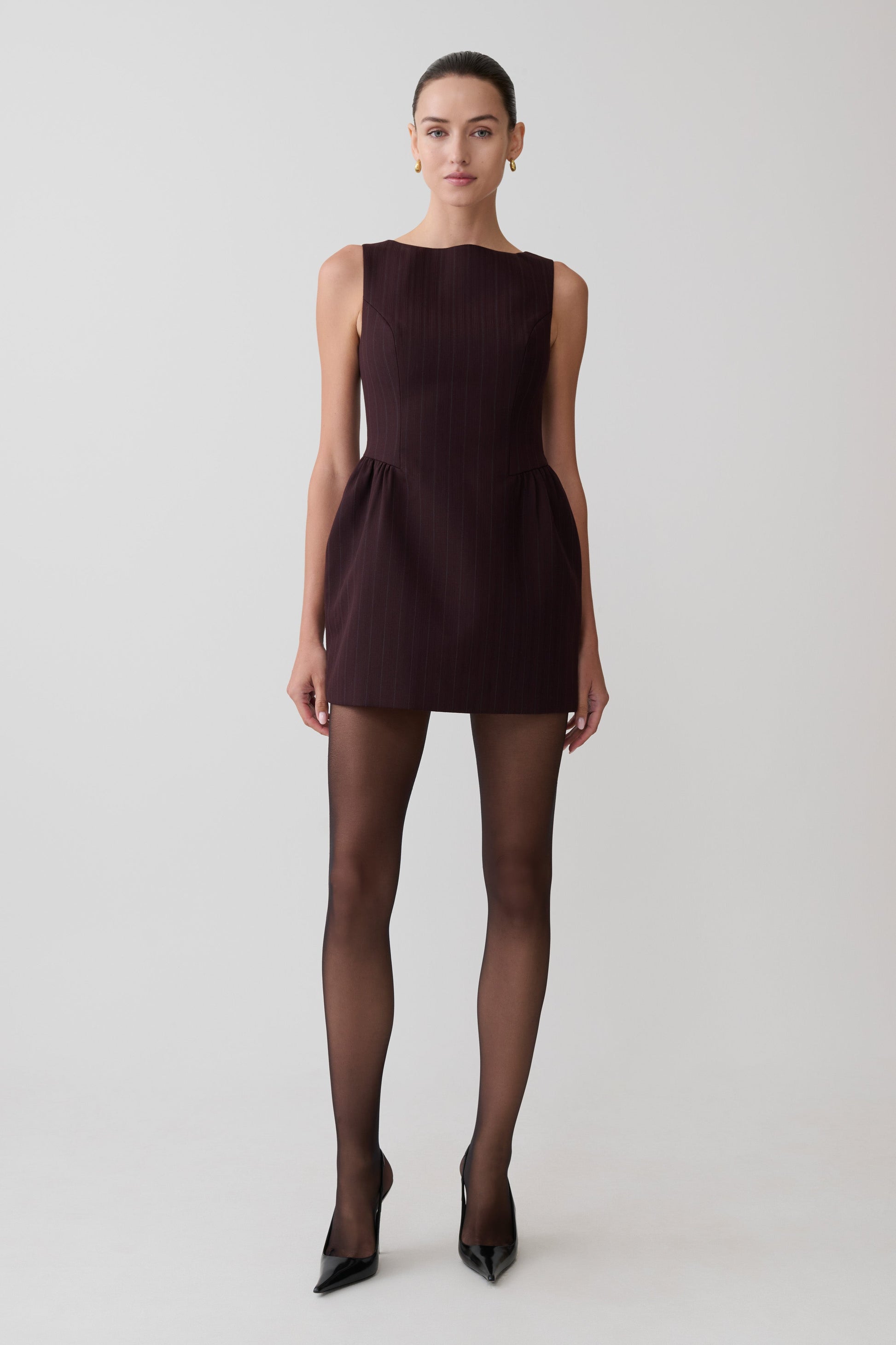 Hallie Boat Neck Mini Dress - Plum Pinstripe #5
