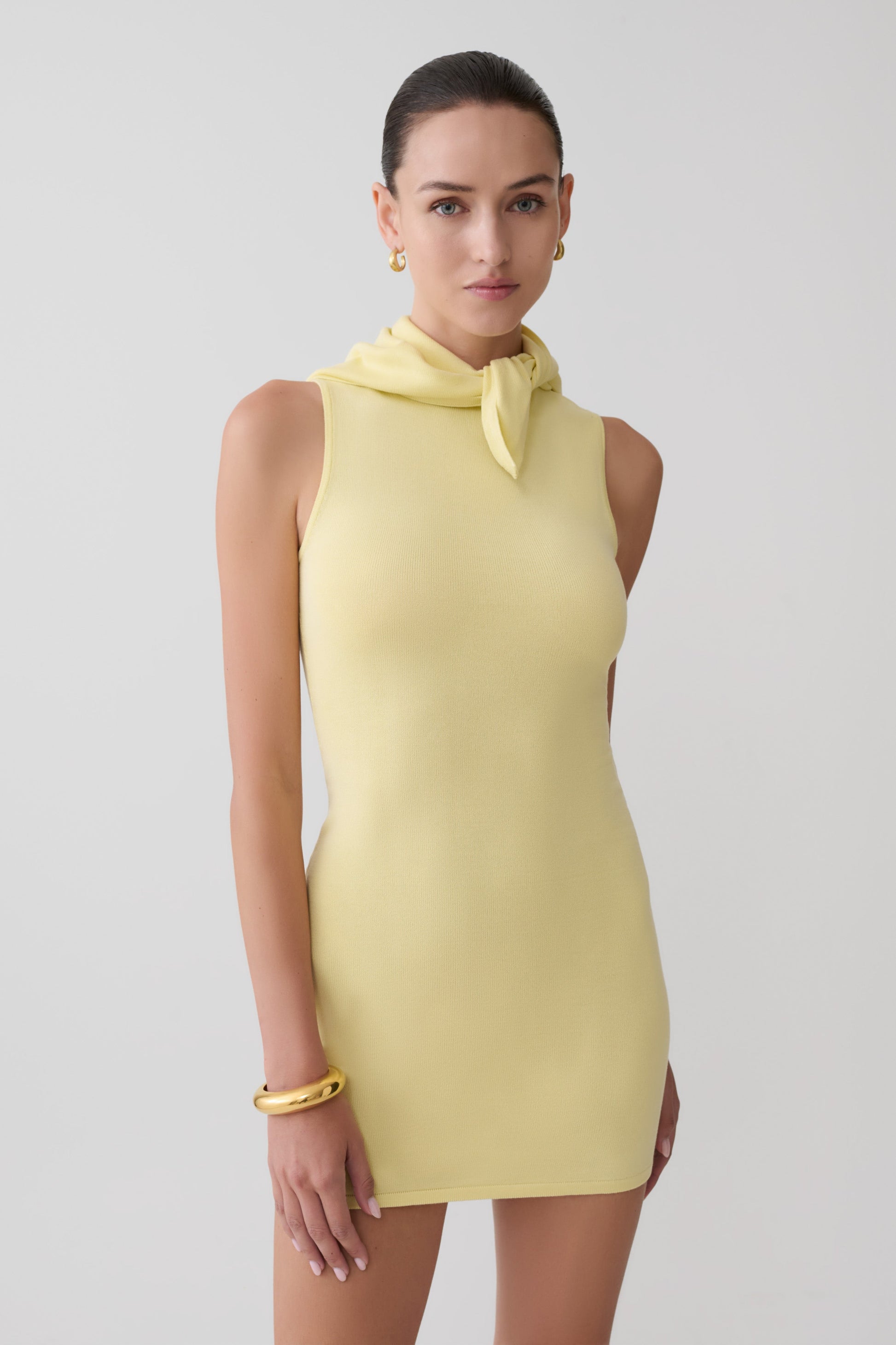 Amilee Scarf Knit Mini Dress / Lemon | MESHKI | M Amilee Scarf Knit Mini Dress / Lemon | MESHKI | M
