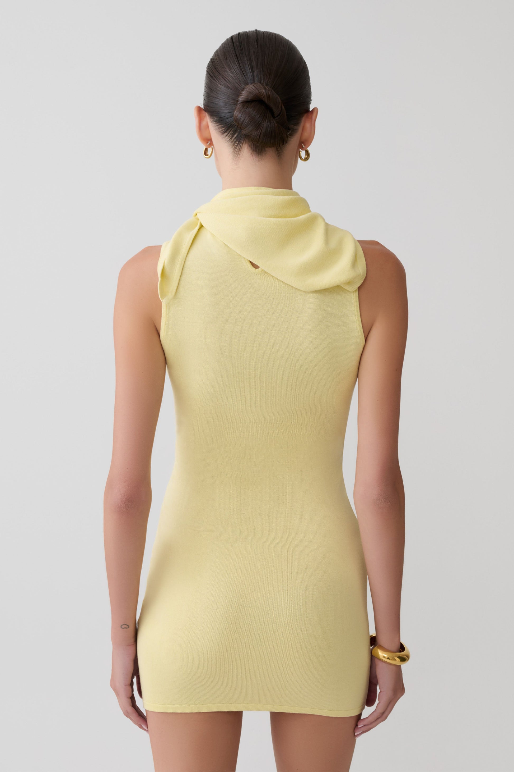 Amilee Scarf Knit Mini Dress / Lemon | MESHKI Amilee Scarf Knit Mini Dress / Lemon | MESHKI