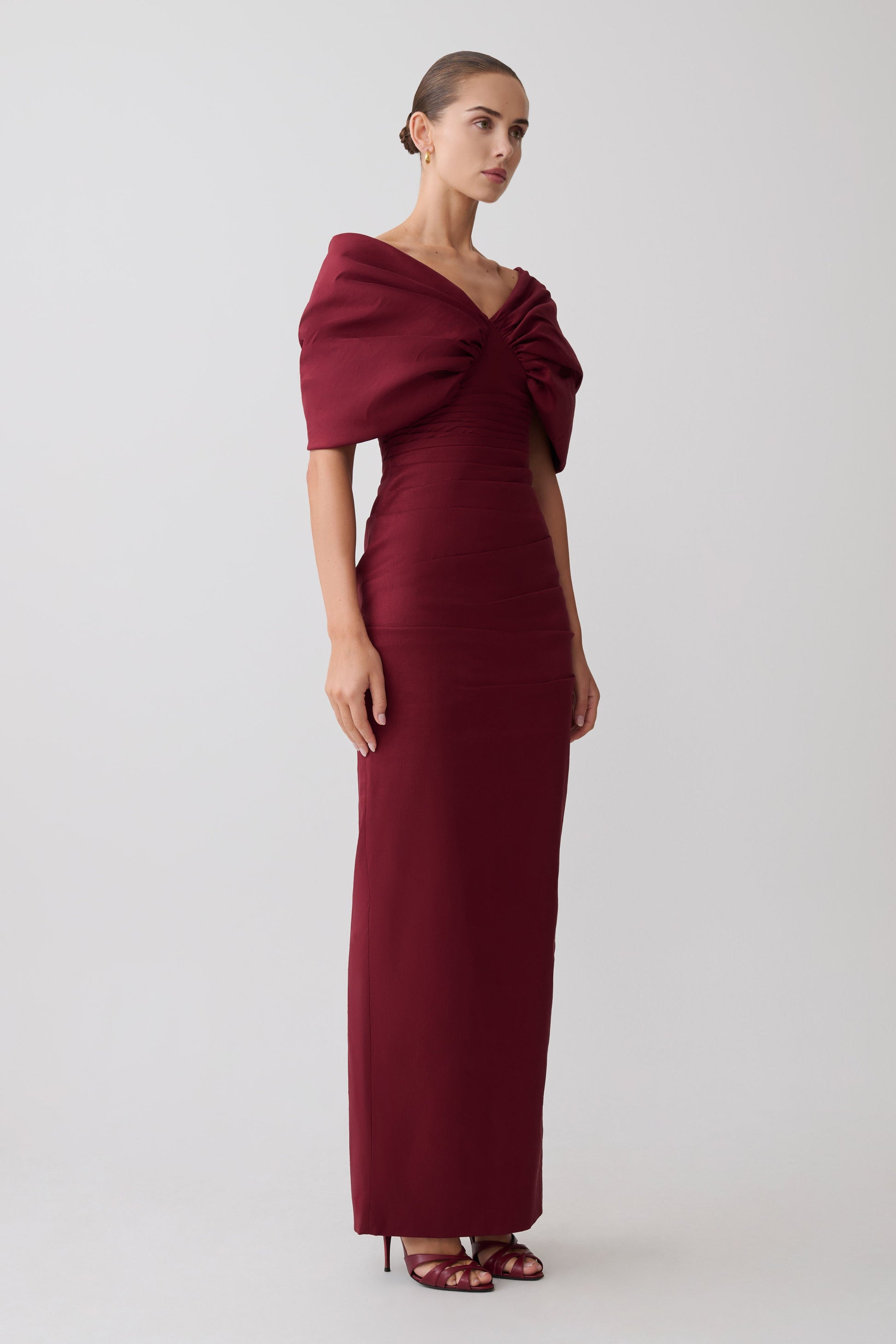 Thelma Bardot Maxi Dress / Wine | MESHKI | S Thelma Bardot Maxi Dress / Wine | MESHKI | S