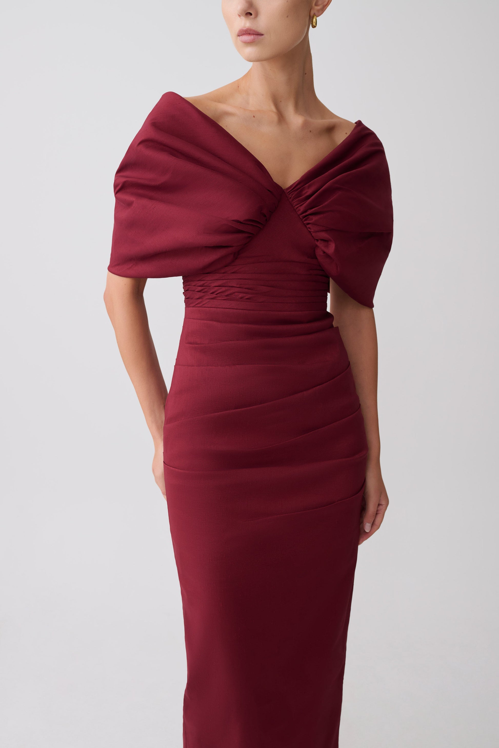 Thelma Bardot Maxi Dress - Wine #5
