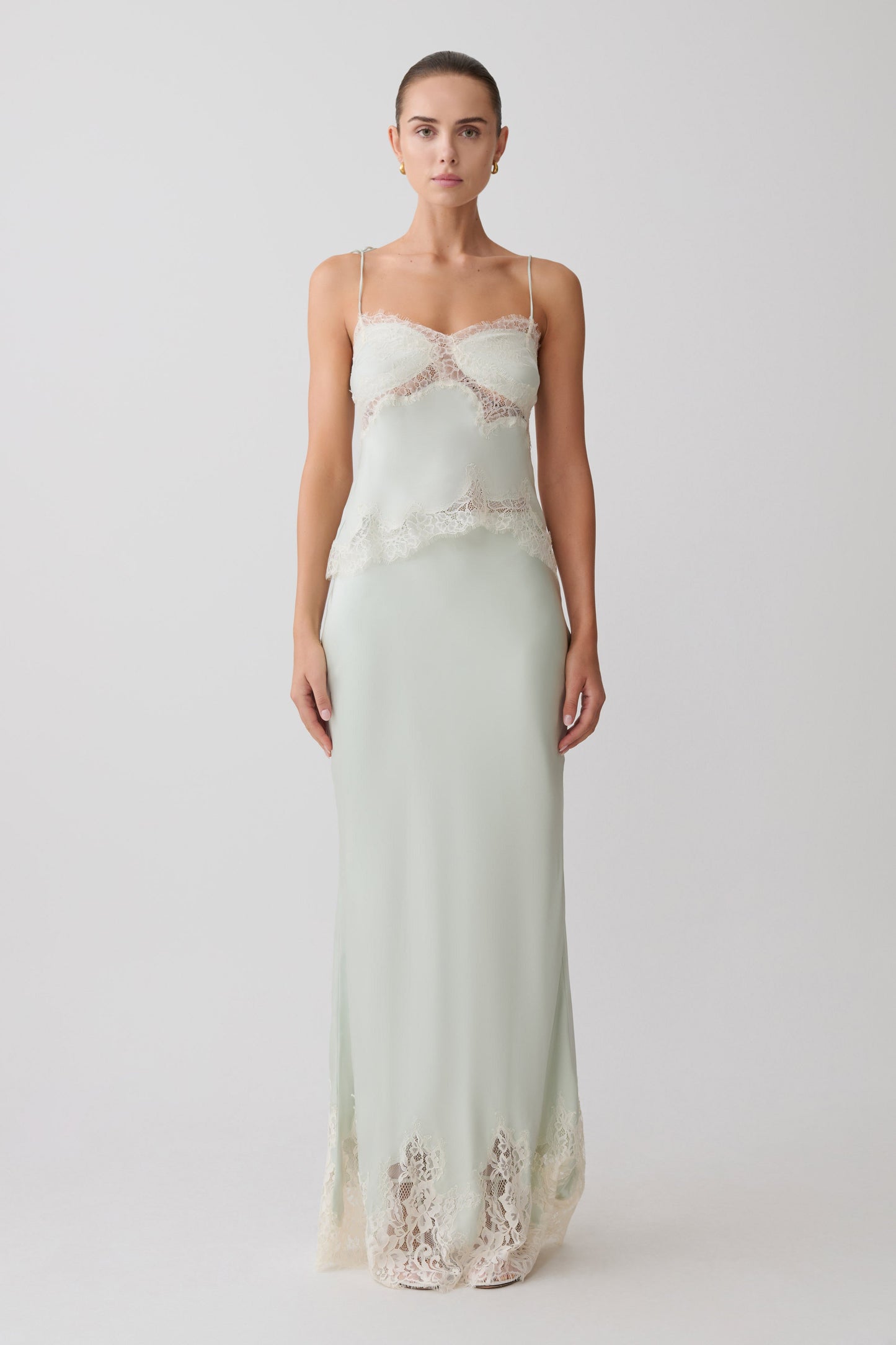 Nina Satin And Lace Maxi Skirt - Sage