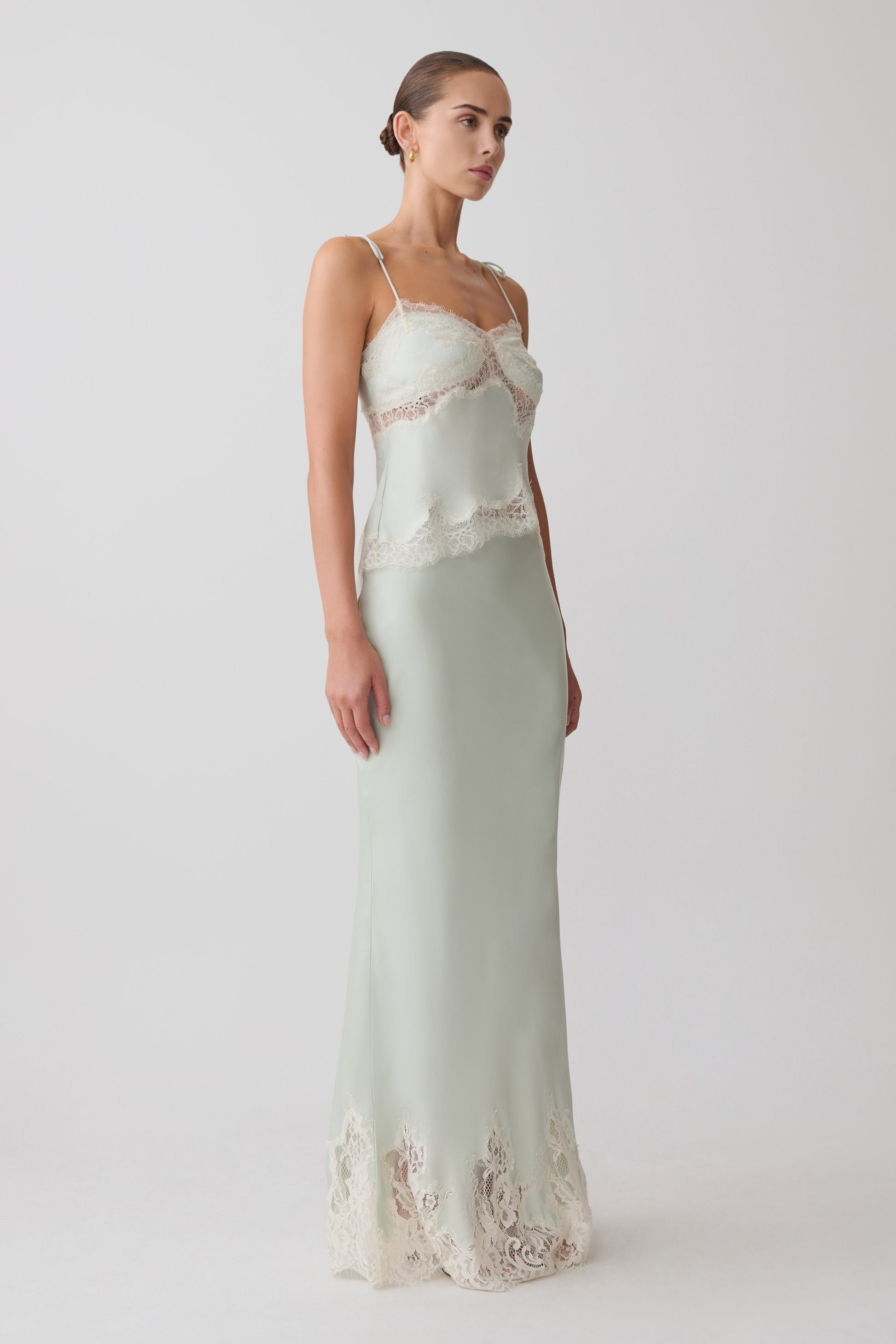 Nina Satin And Lace Maxi Skirt - Sage #2