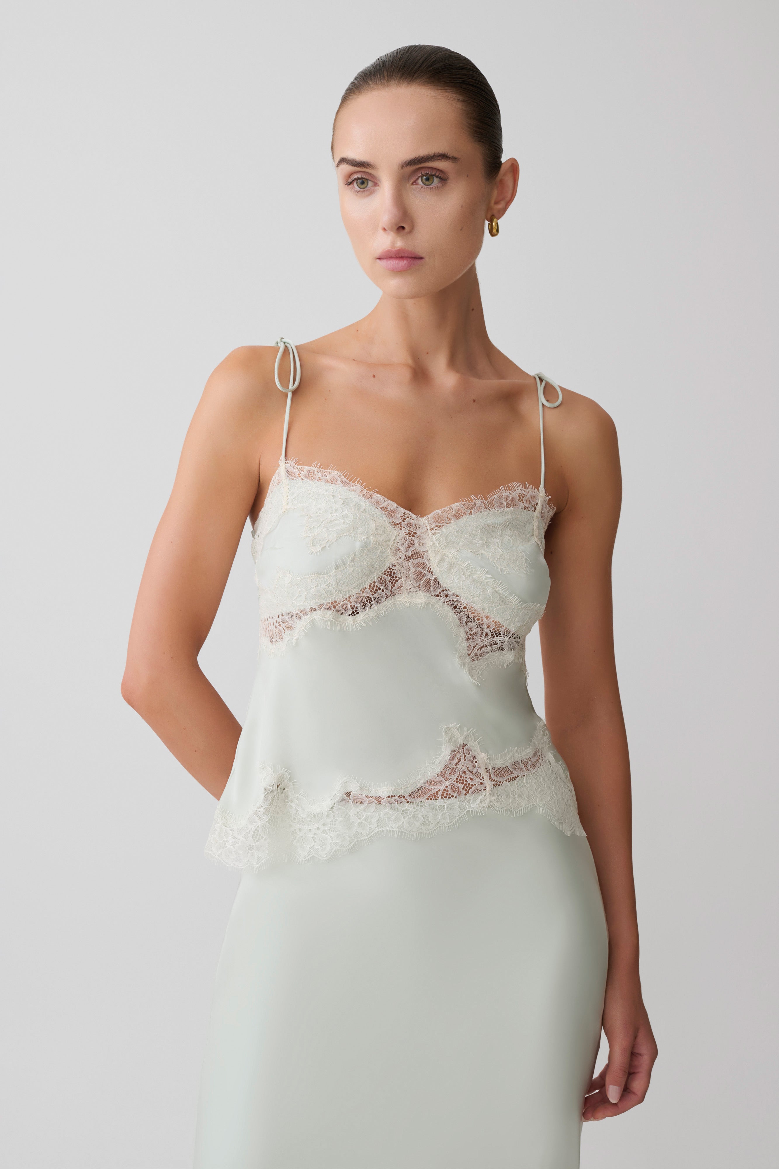 Nina Satin And Lace Camisole - Sage | MESHKI US