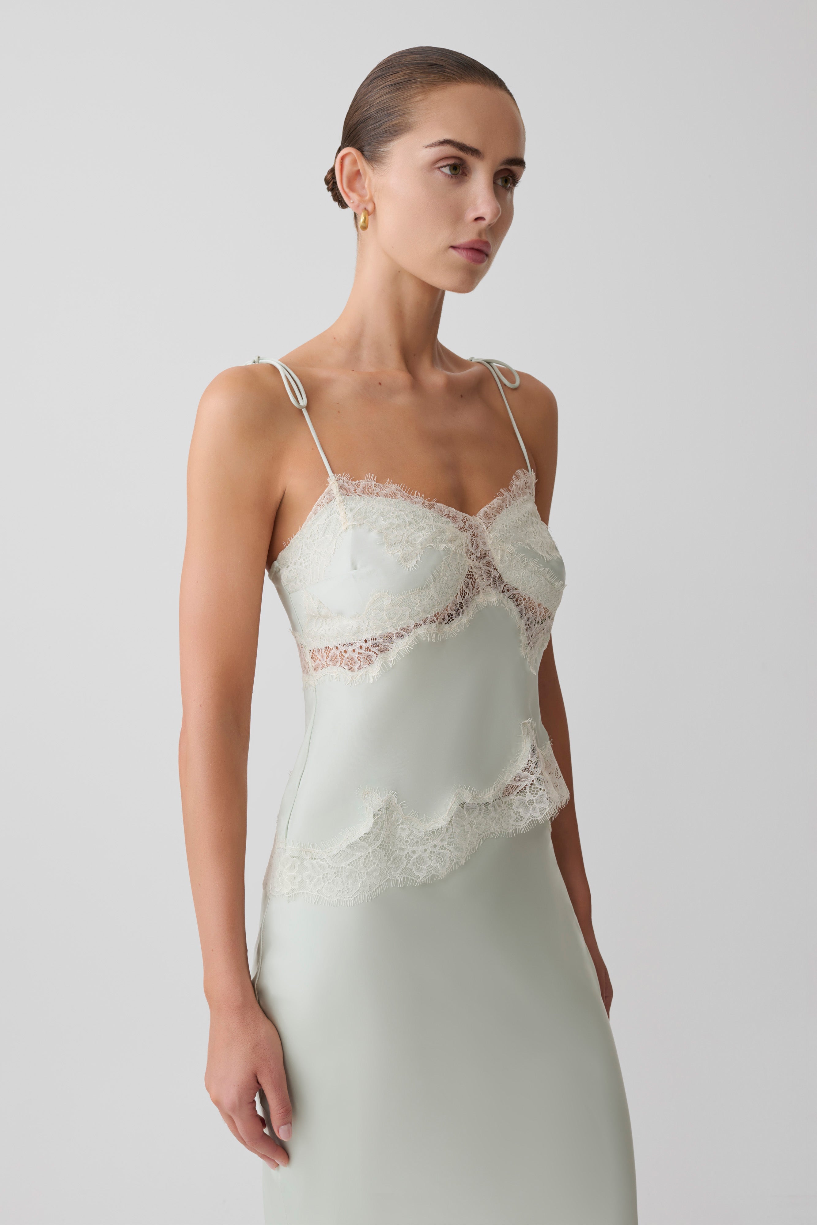 Nina Satin And Lace Camisole - Sage | MESHKI US