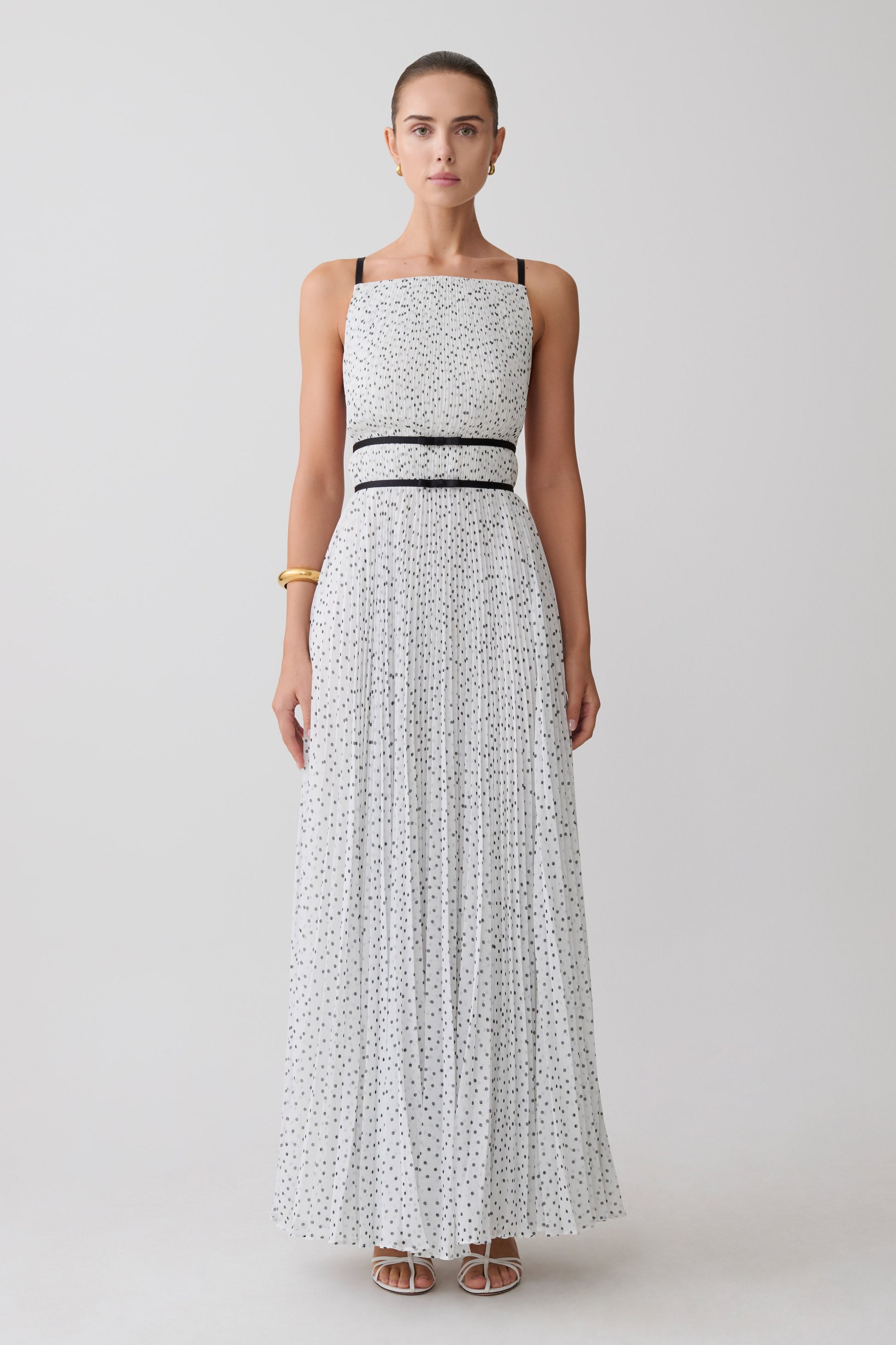 Clarisse Pleated Maxi Dress - Polka Dot | MESHKI US Clarisse Pleated Maxi Dress - Polka Dot | MESHKI US