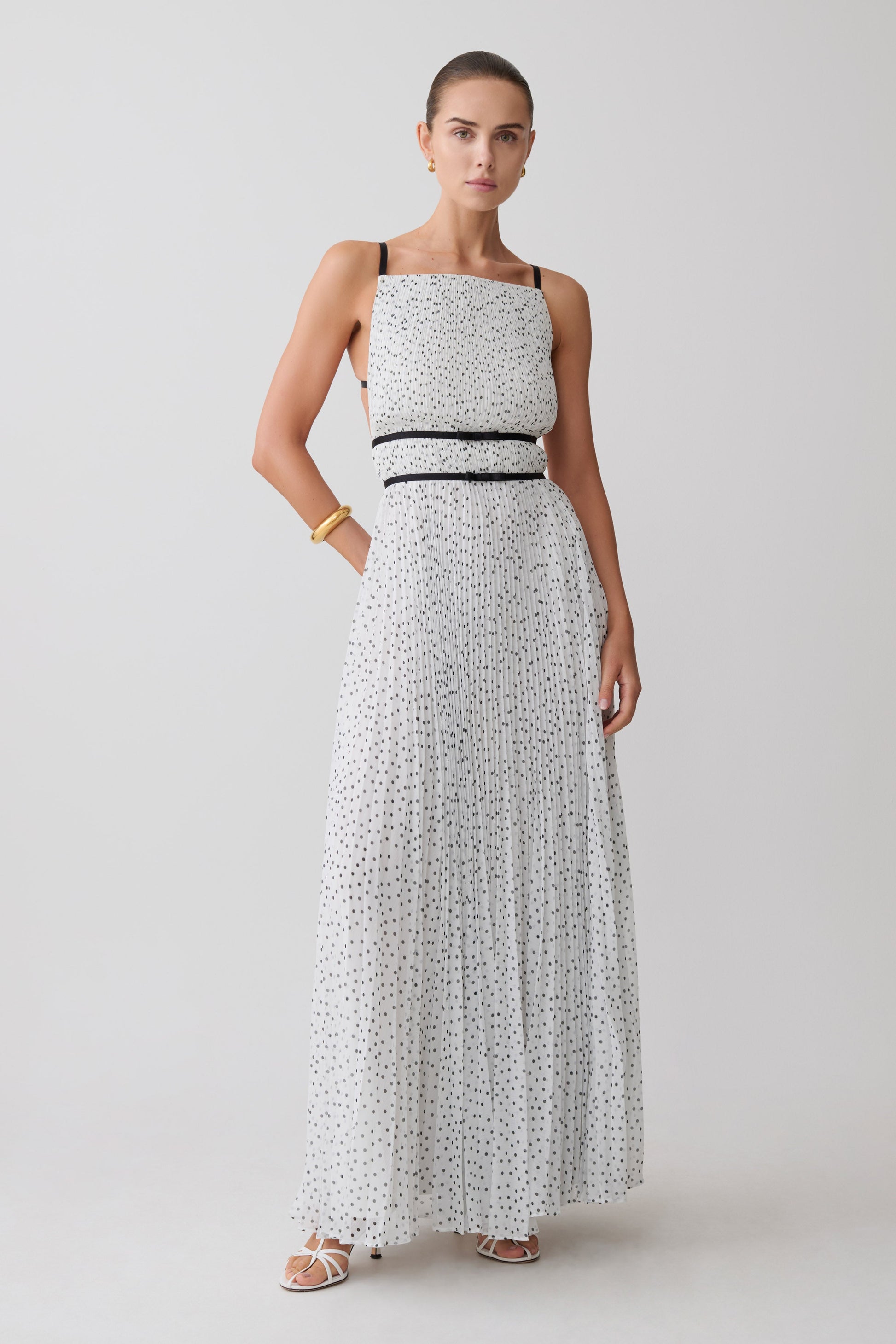 Clarisse Pleated Maxi Dress - Polka Dot | MESHKI US Clarisse Pleated Maxi Dress - Polka Dot | MESHKI US