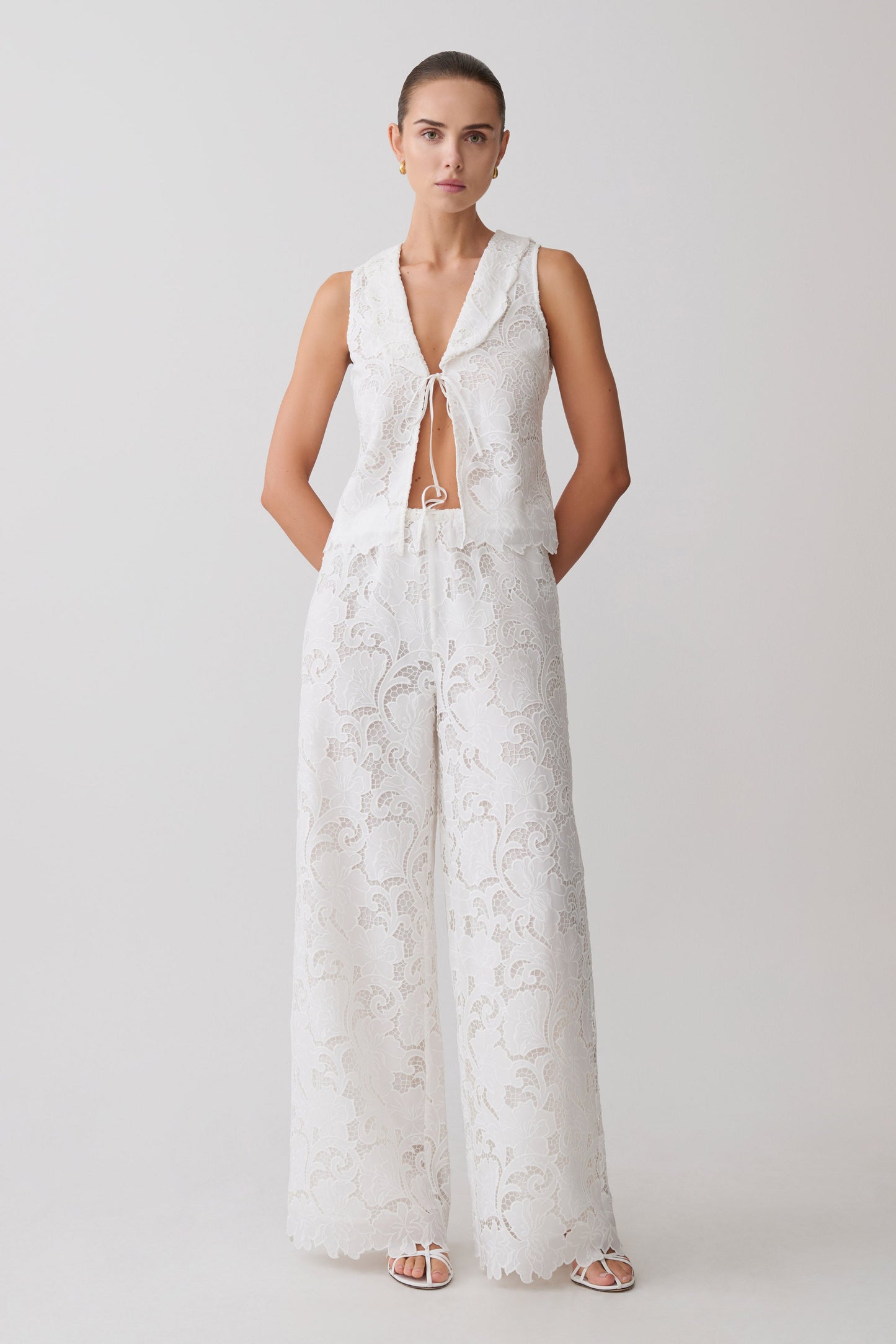 Tessa Broderie Straight Leg Pants - White