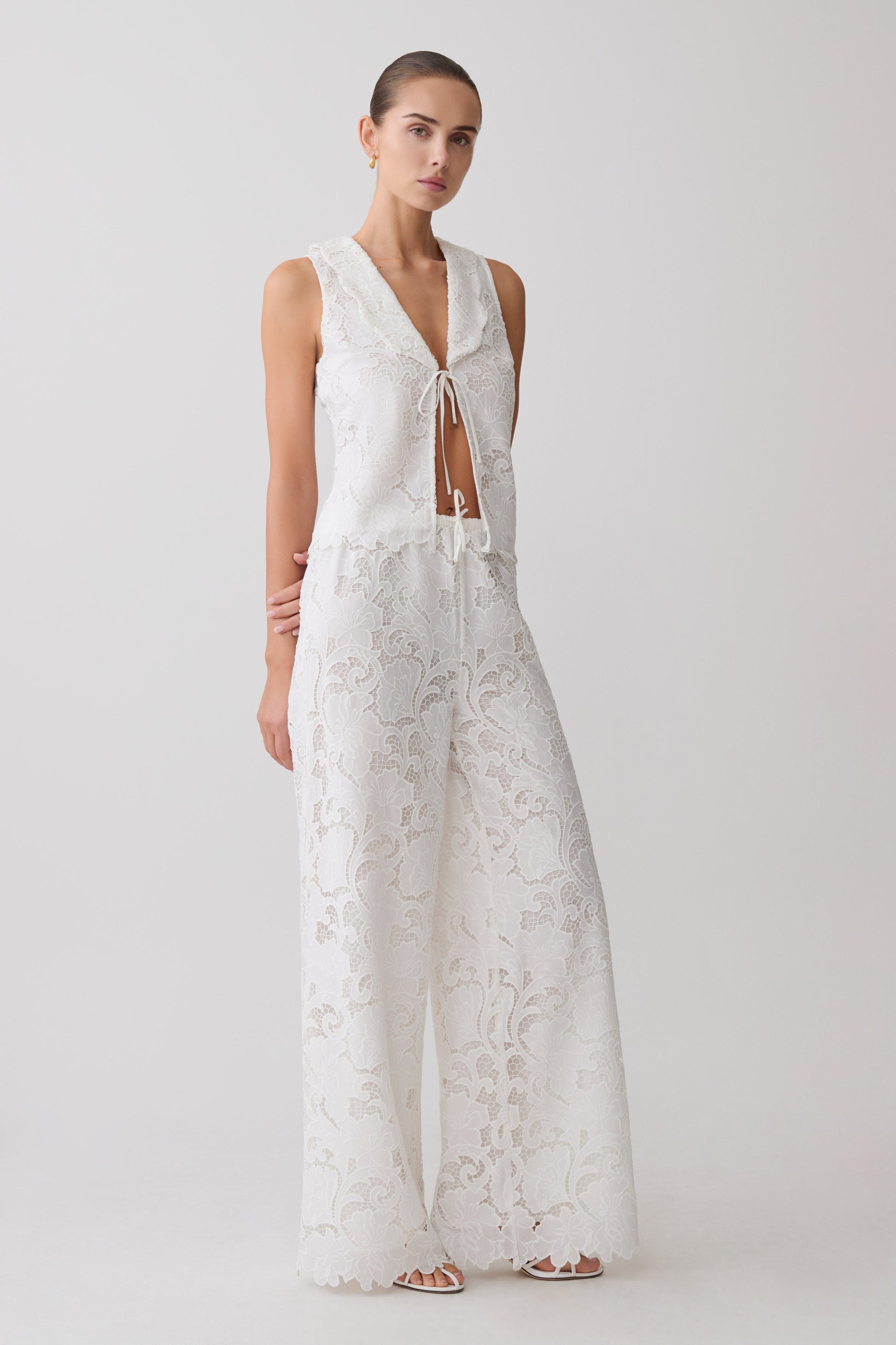 Tessa Broderie Straight Leg Pants - White #7