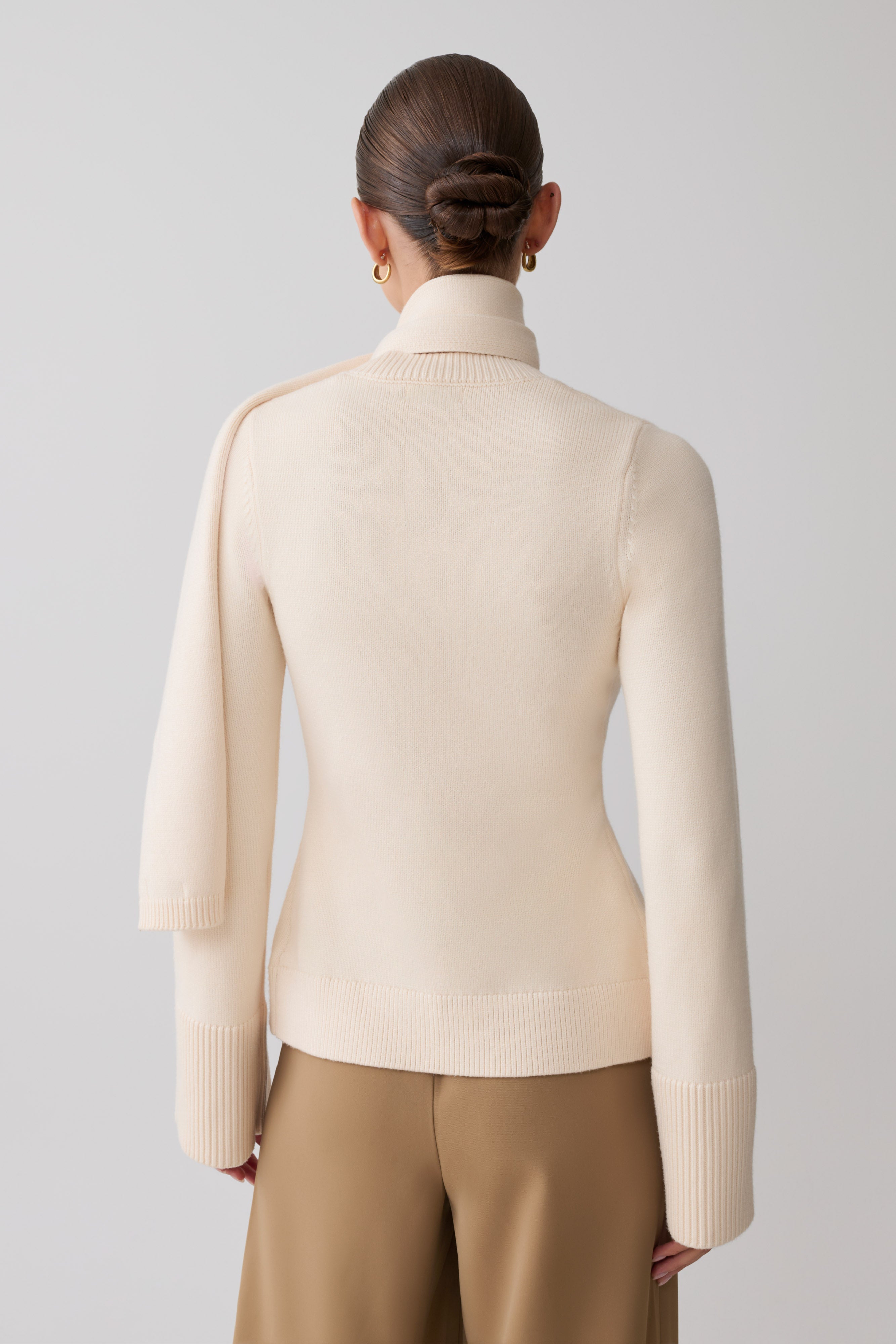 Lara Knit Cardigan With Scarf - Ivory | MESHKI US