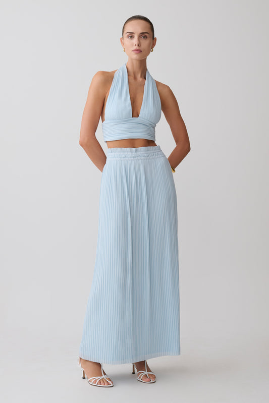 Amaris Gathered Plisse Maxi Skirt - Pale Blue