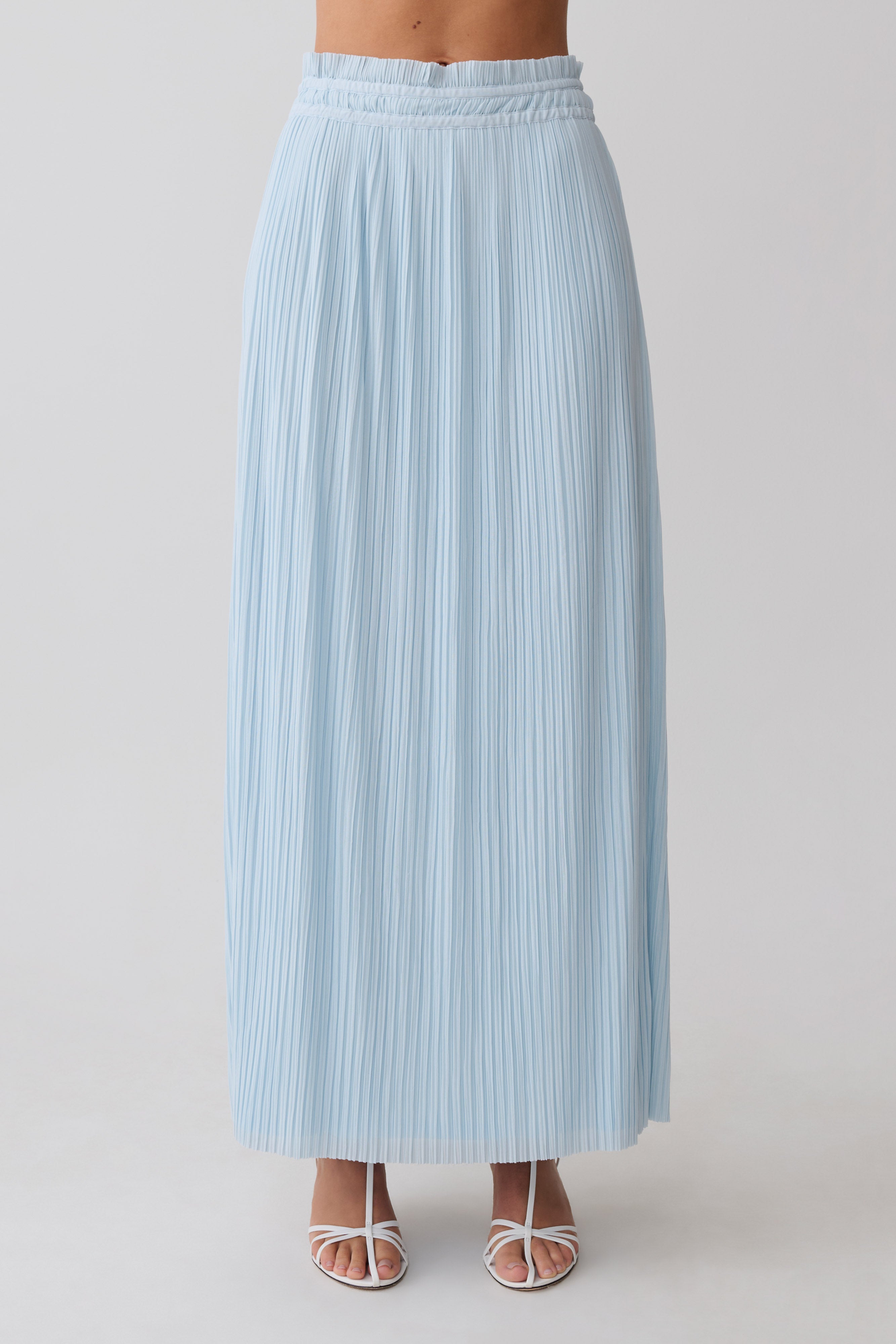 Amaris Gathered Plisse Maxi Skirt - Pale Blue | MESHKI US