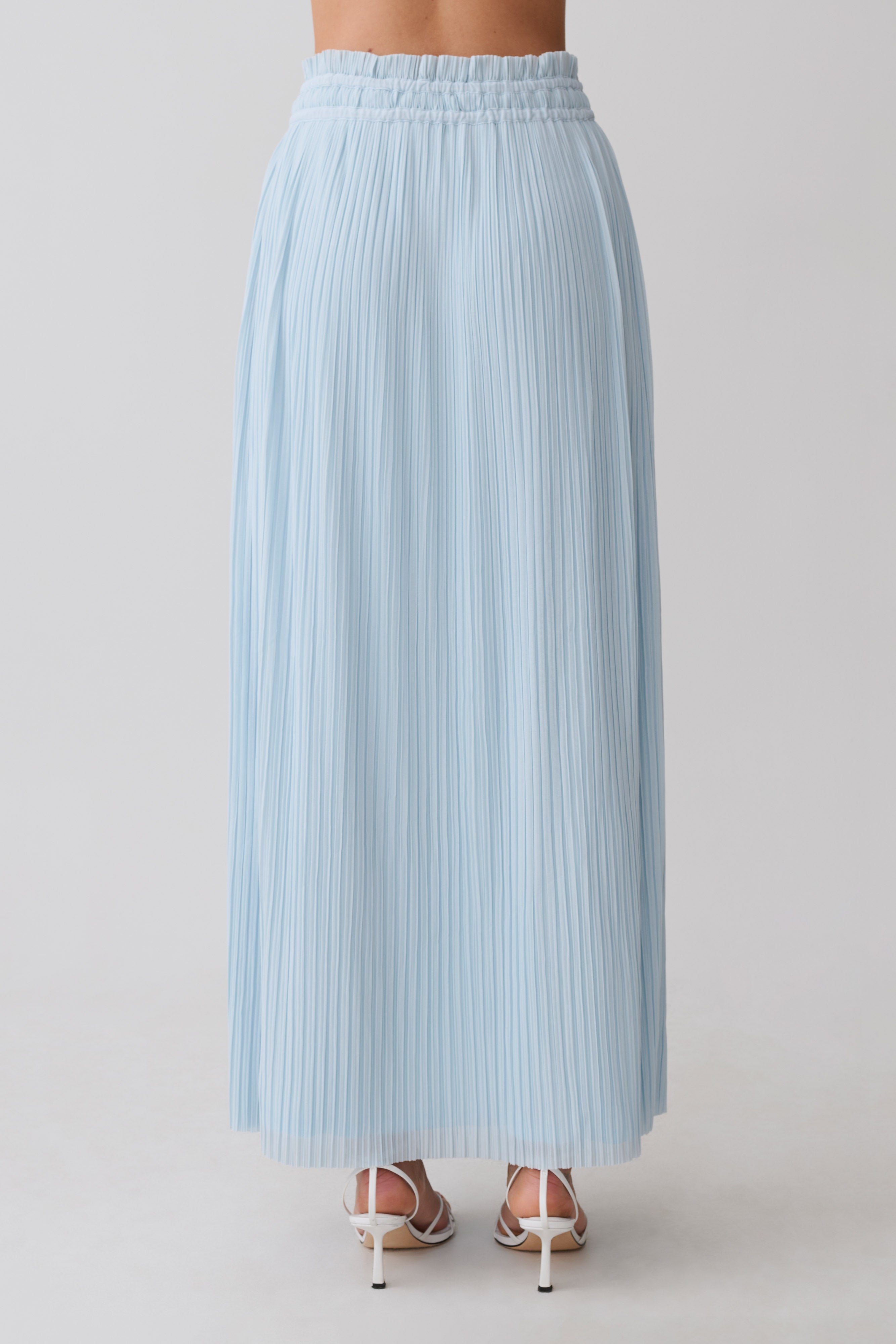 Amaris Gathered Plisse Maxi Skirt - Pale Blue | MESHKI US
