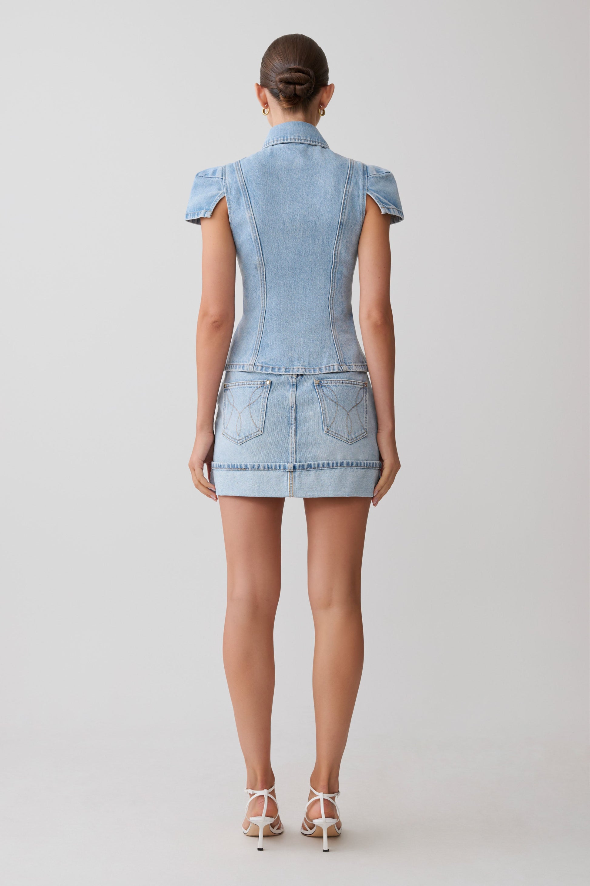 Lakoda Cuffed Denim Mini Skirt - Washed Light Blue #2
