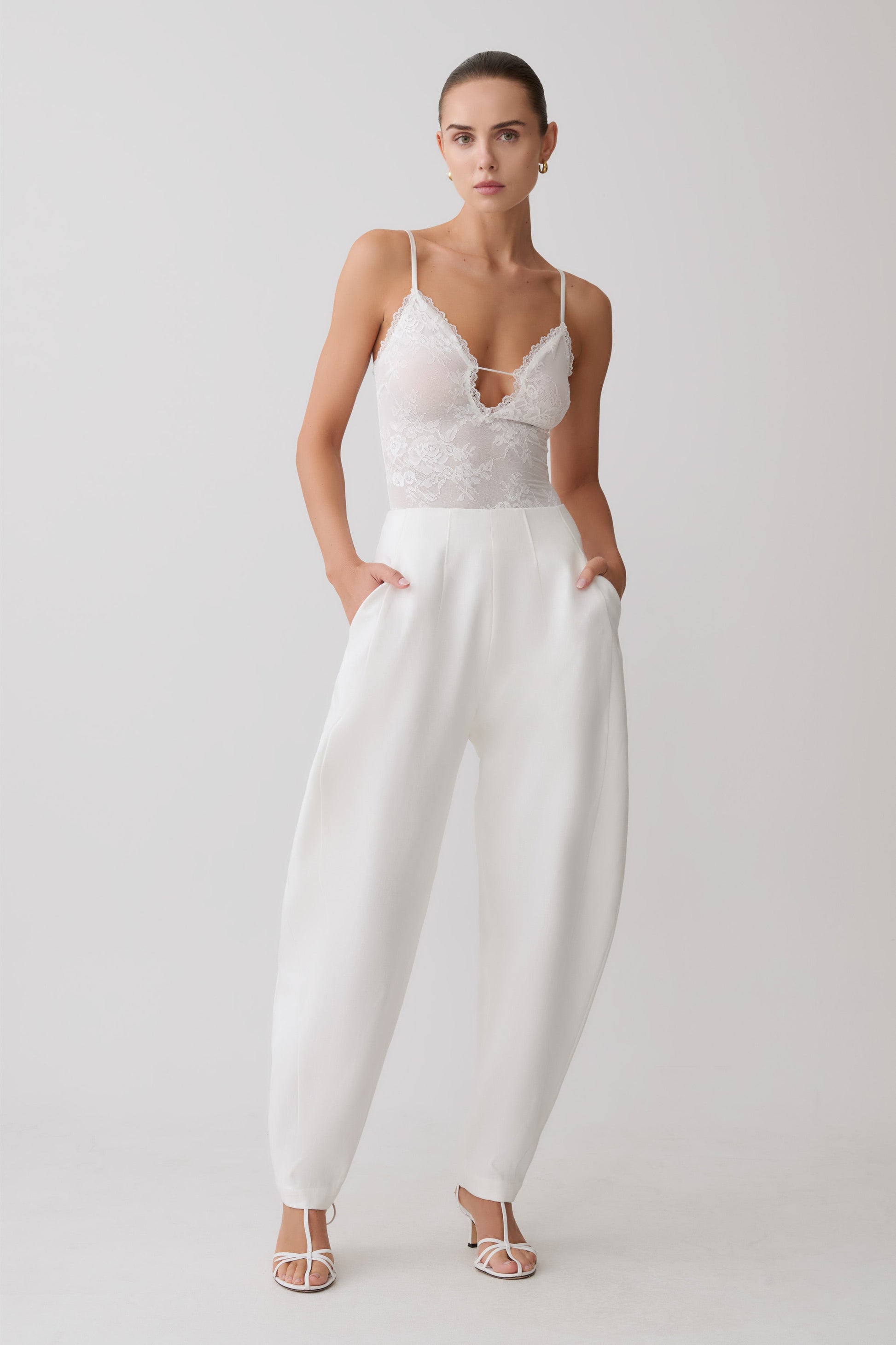 Jasper Sheer Plunge Lace Bodysuit - Ivory #2