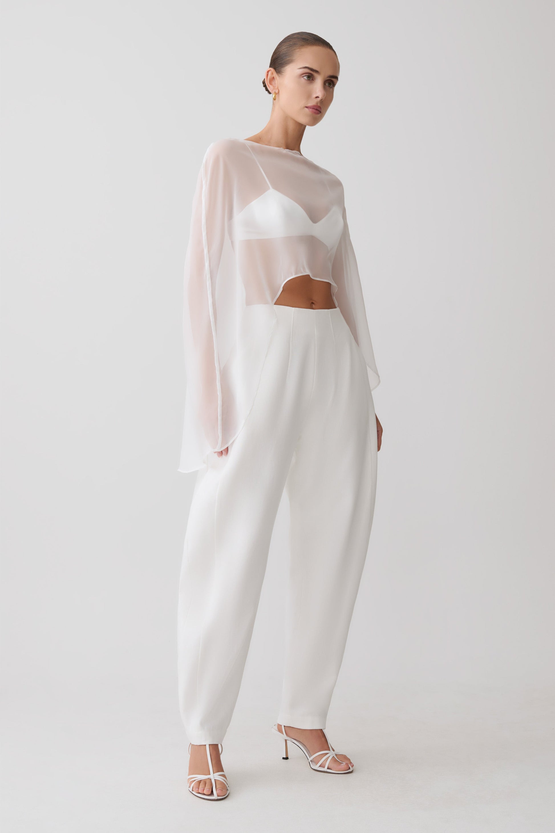 Kirstine Bralette With Chiffon Cape - Ivory | MESHKI US Kirstine Bralette With Chiffon Cape - Ivory | MESHKI US