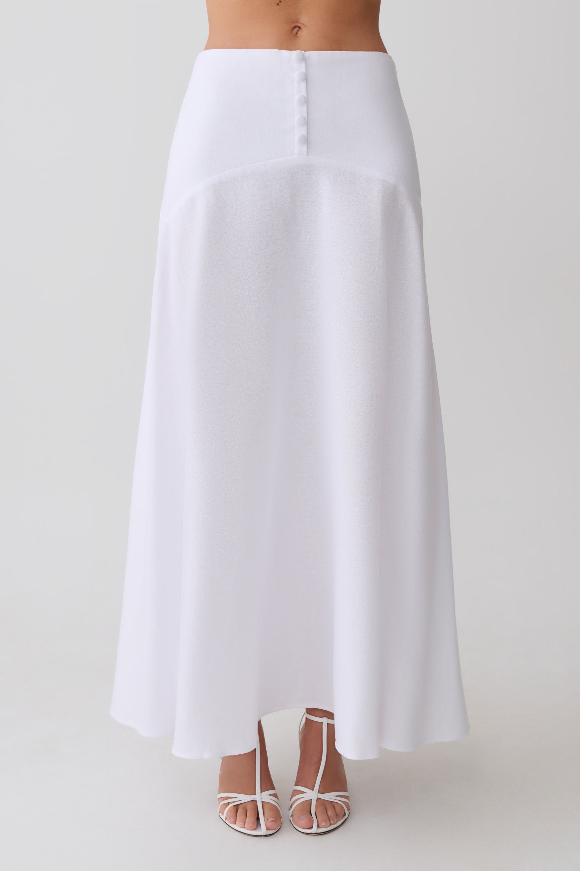 Selma Curved Waist Midi Skirt - White #5