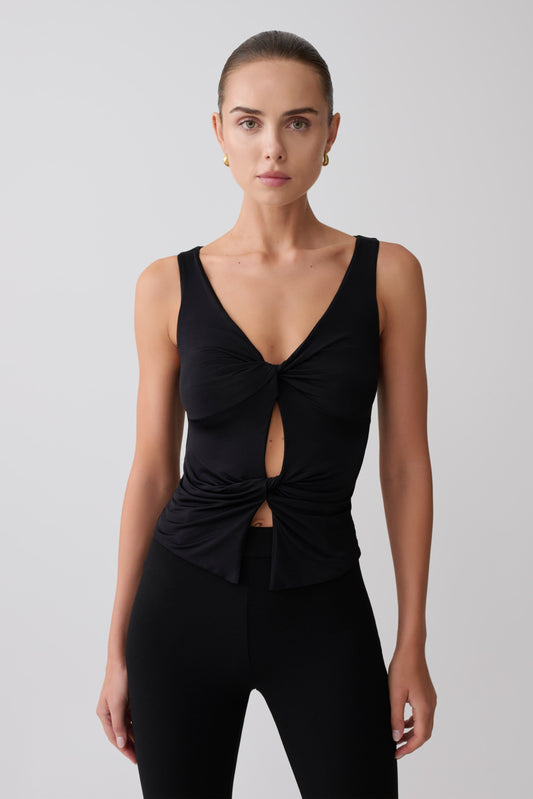 Millie Twist Sleeveless Top - Black