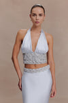 Clementine Chiffon Hand Beaded Top - Pale Blue